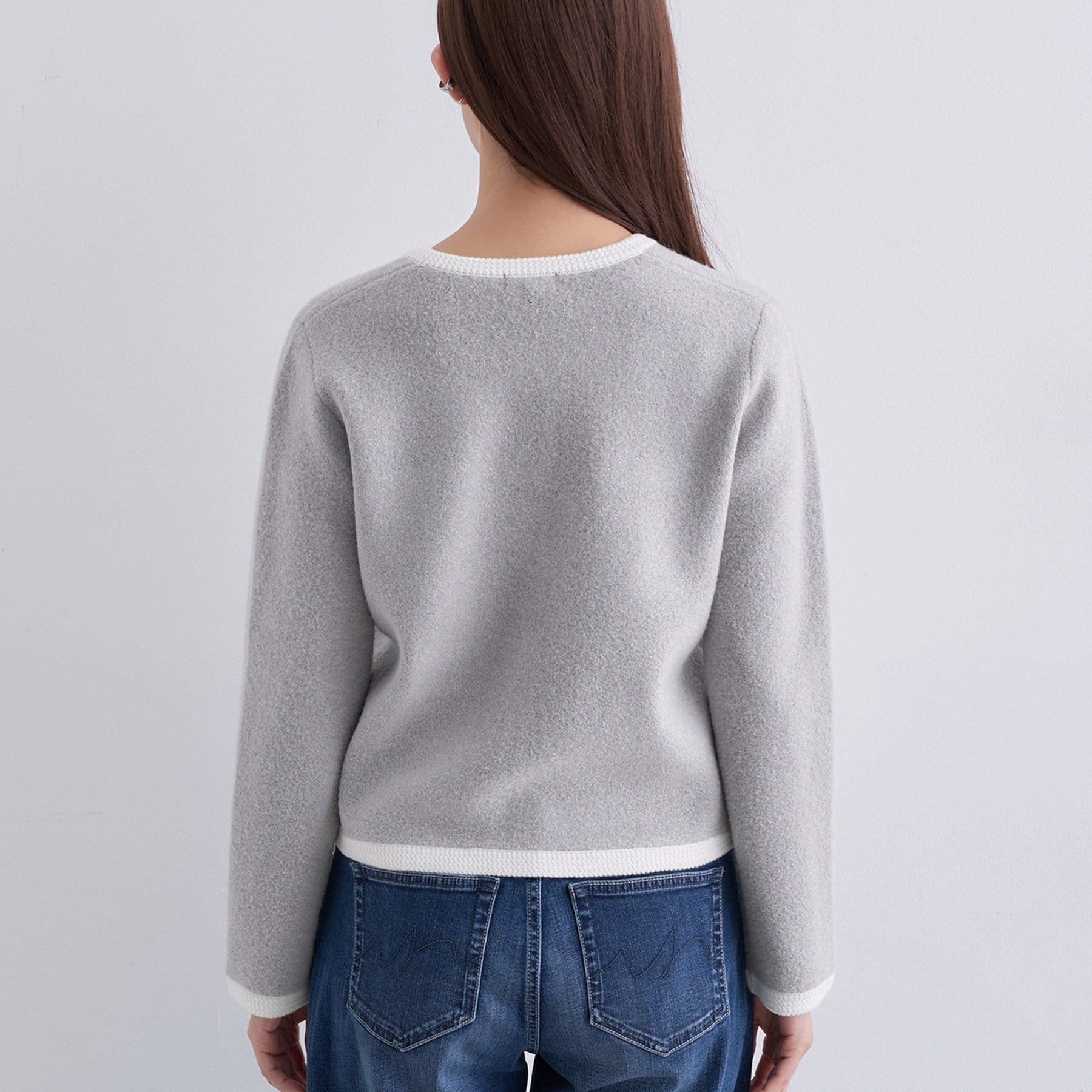 インディヴィ INDIVI 【ミニブークレ素材】ニットジャケット （ライトグレー(511)） ライトグレー(511)