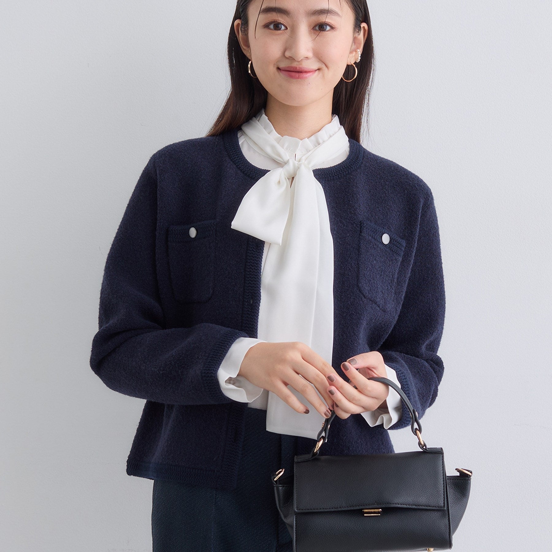 インディヴィ INDIVI 【ミニブークレ素材】ニットジャケット （ライトグレー(511)） ライトグレー(511)