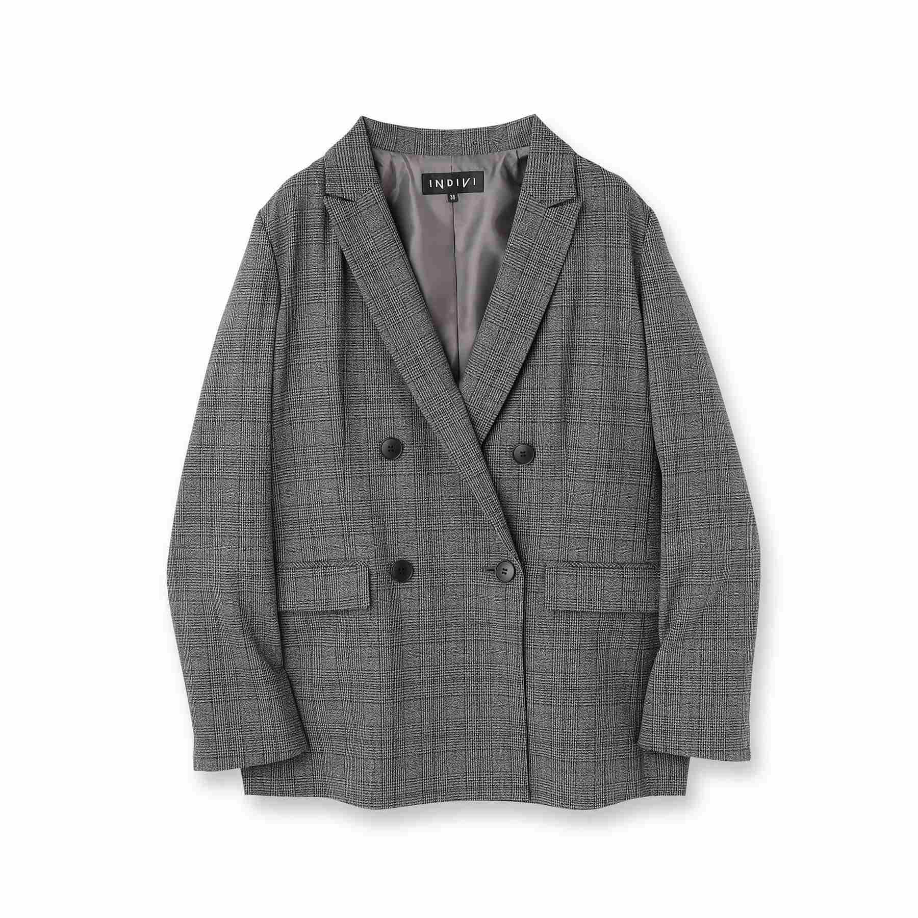 インディヴィ INDIVI 【洗える／オンオフ】チェック柄ダブルジャケット （ブラック(219)） ブラック(219)
