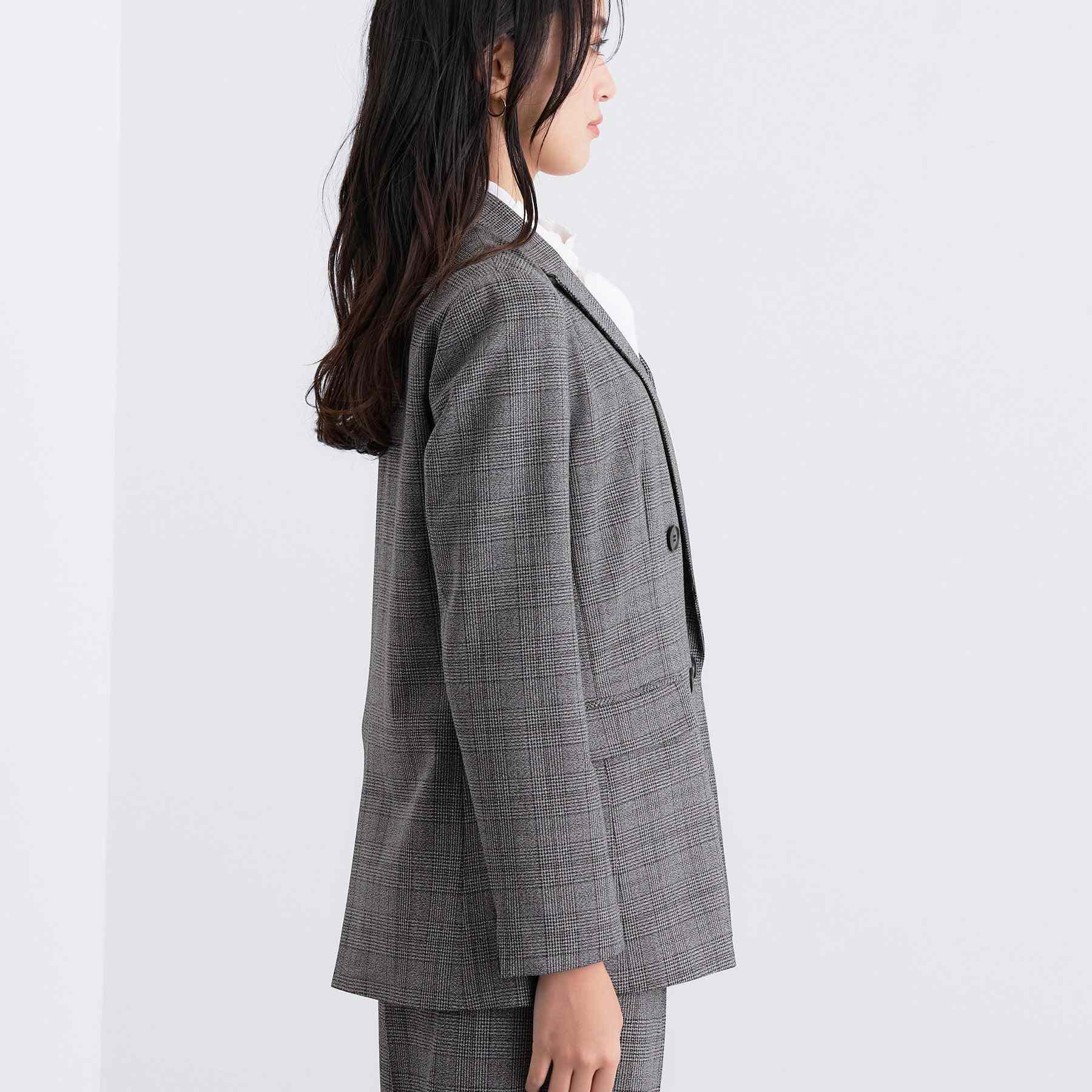 インディヴィ INDIVI 【洗える／オンオフ】チェック柄ダブルジャケット （ブラック(219)） ブラック(219)