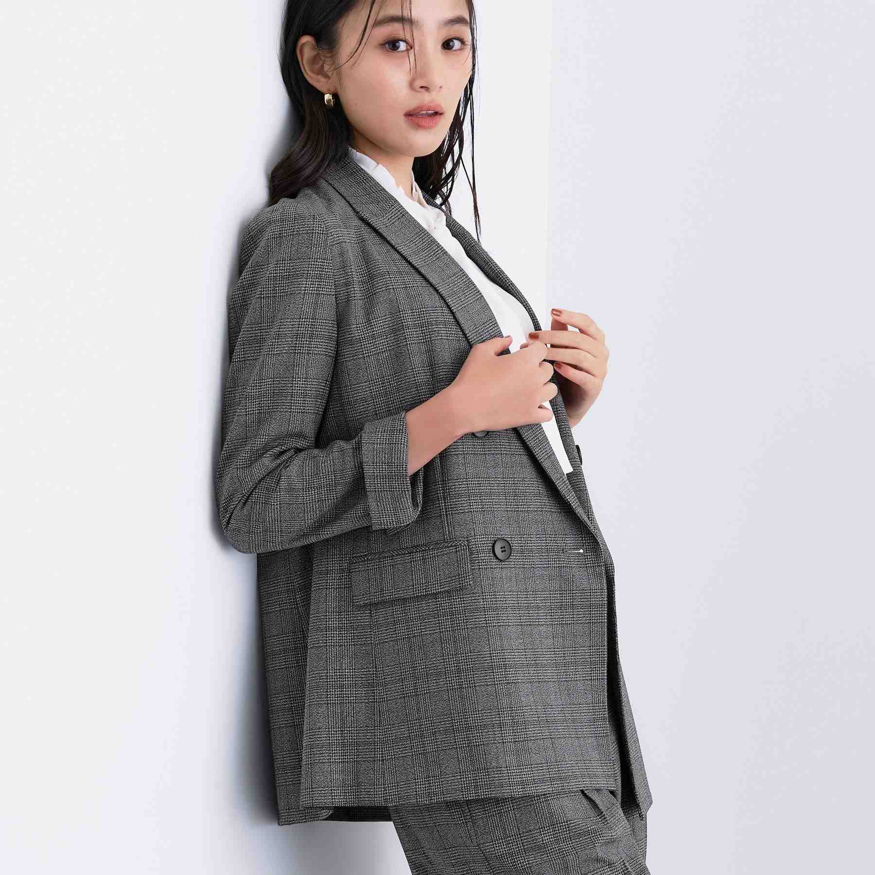 インディヴィ INDIVI 【洗える／オンオフ】チェック柄ダブルジャケット （ブラック(219)） ブラック(219)