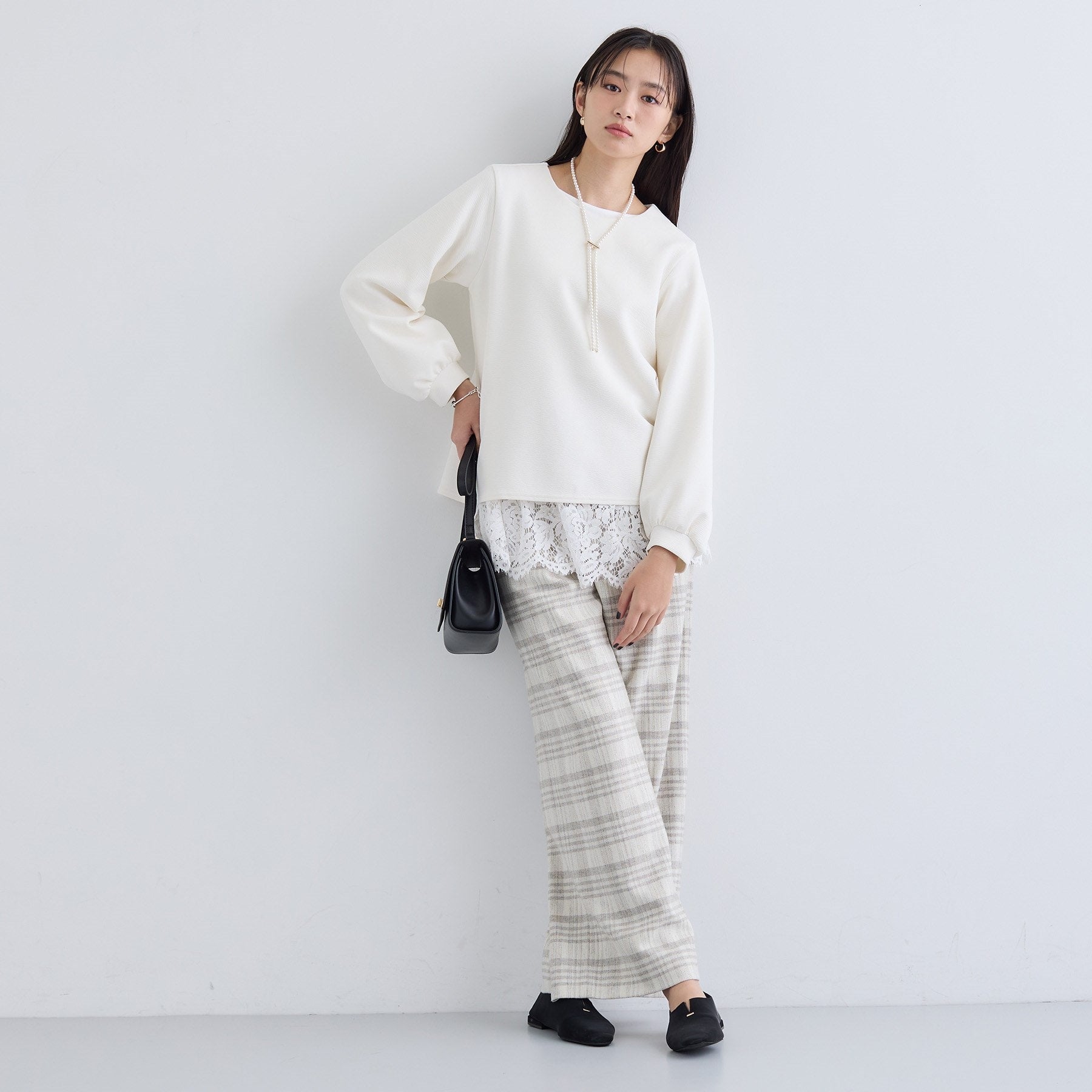 インディヴィ INDIVI 【褒められパンツ／ウール混】ウォームウール ワイドパンツ （ブルー(493)） ブルー(493)