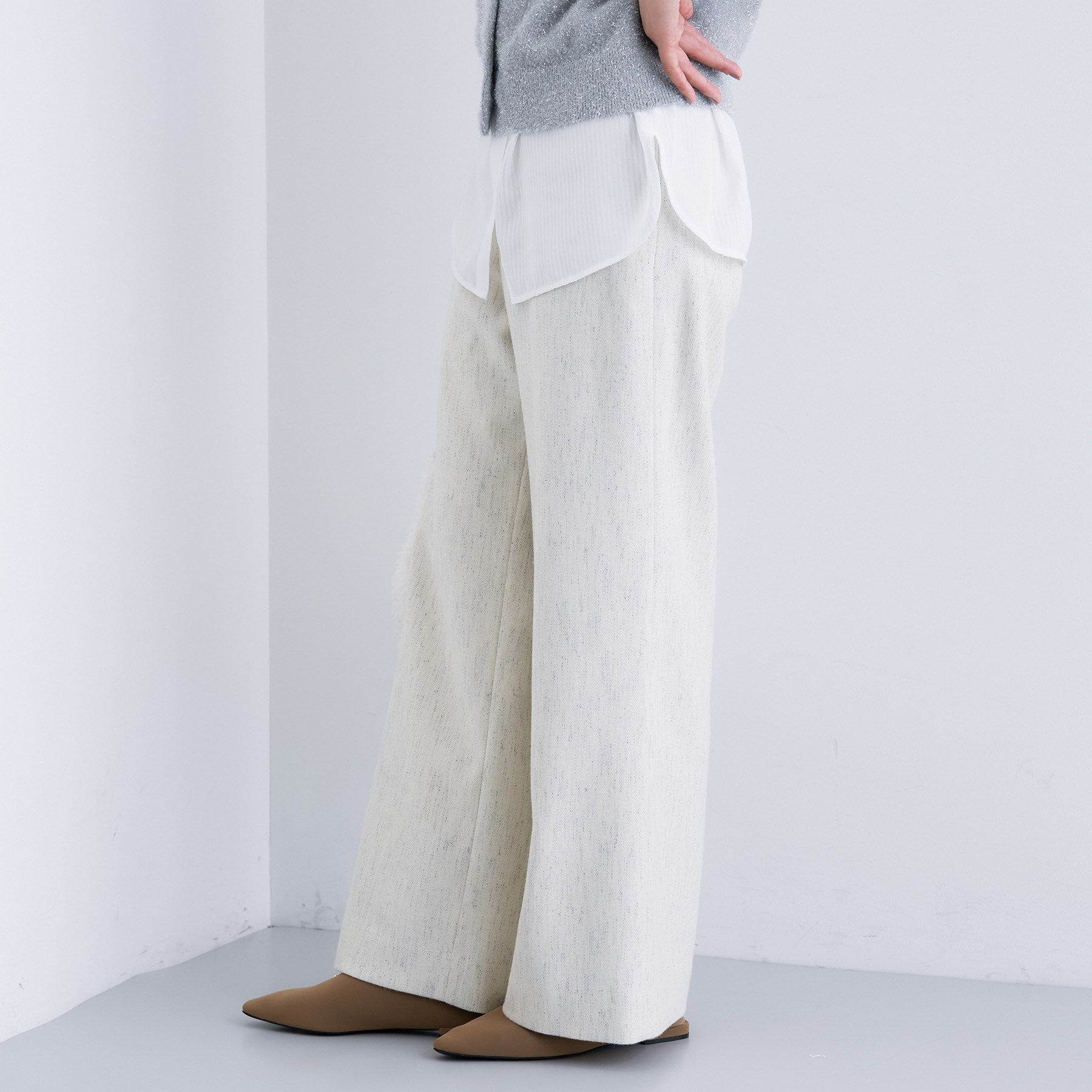 インディヴィ INDIVI 【褒められパンツ／ウール混】ウォームウール ワイドパンツ （ブルー(493)） ブルー(493)