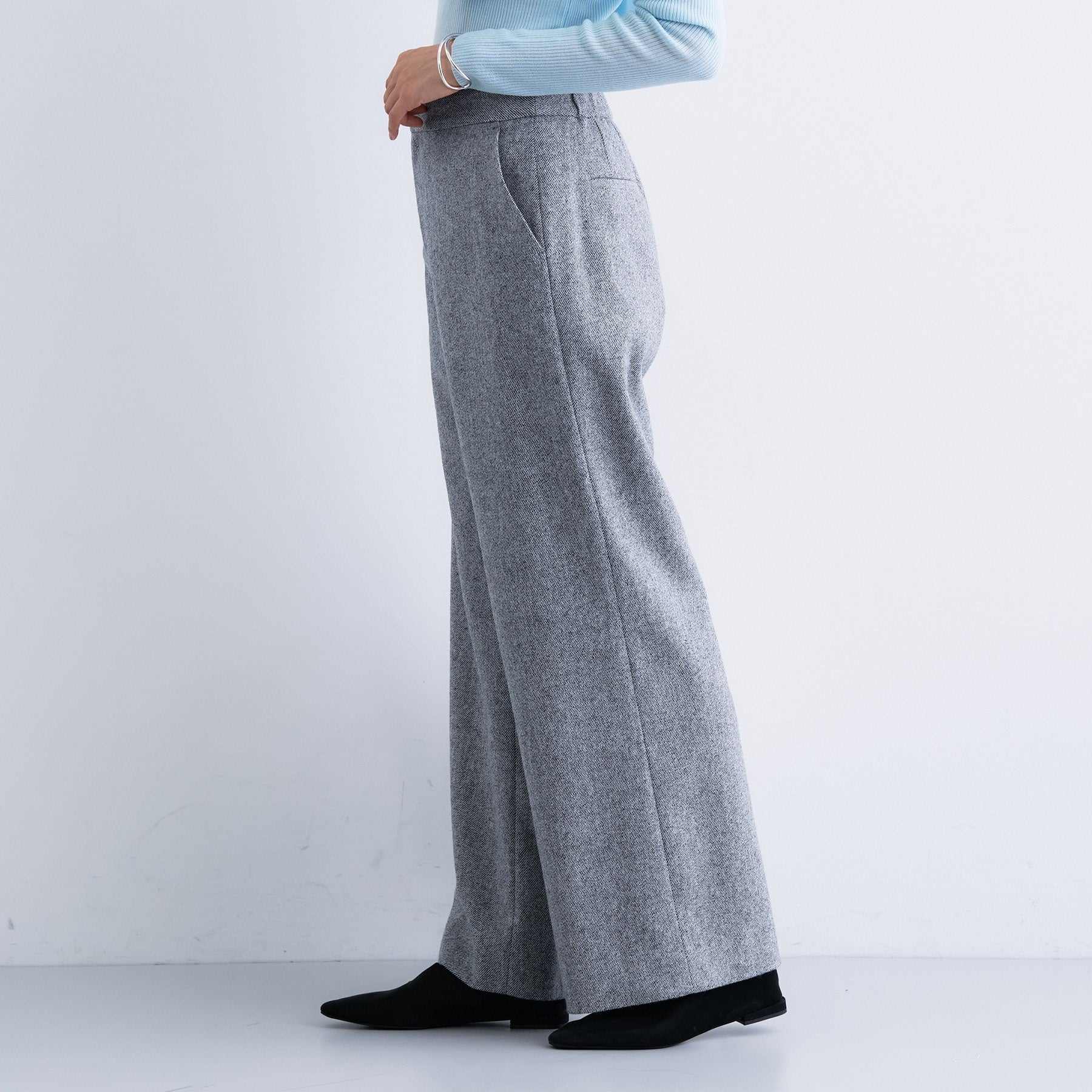 インディヴィ INDIVI 【褒められパンツ／ウール混】ウォームウール ワイドパンツ （ブルー(493)） ブルー(493)