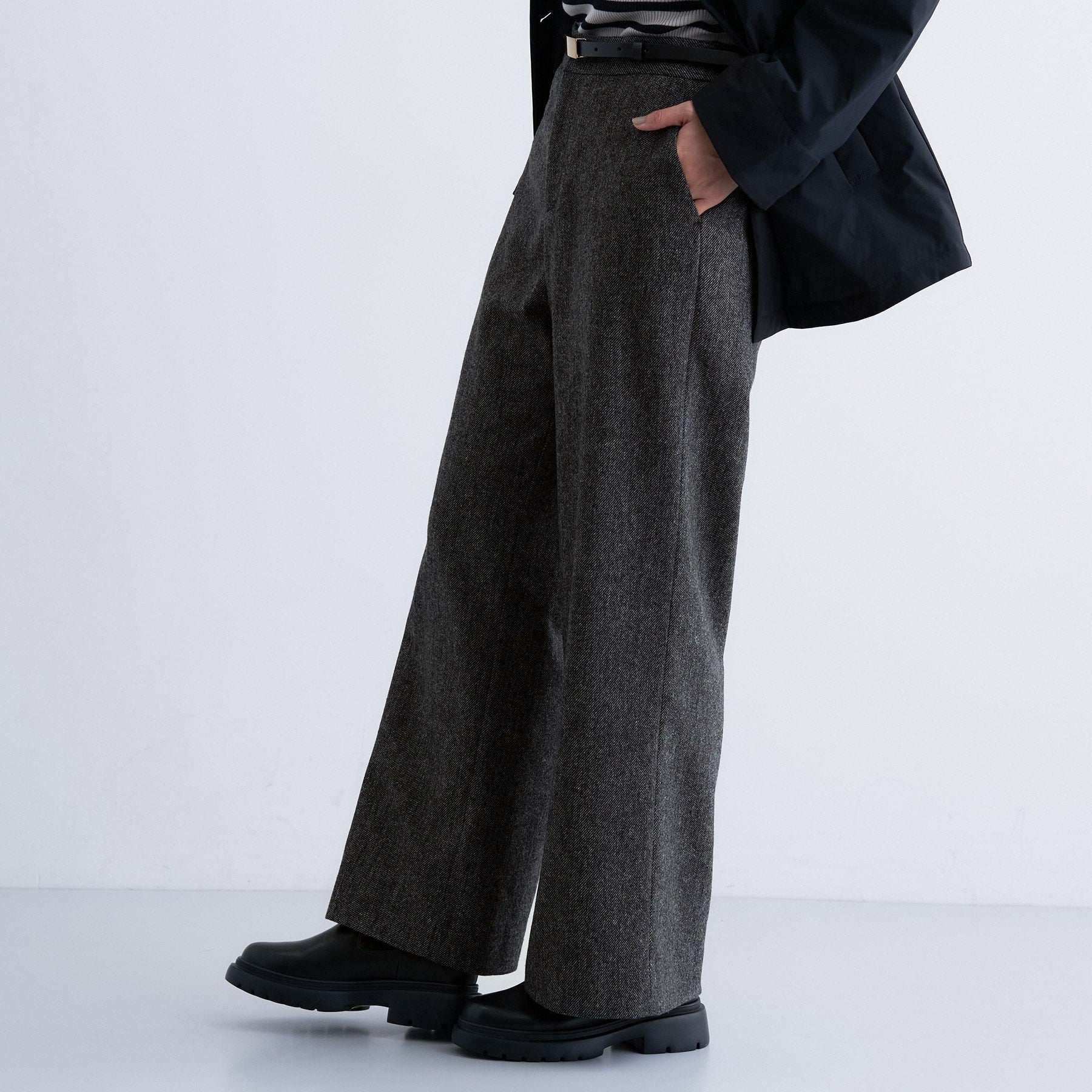 インディヴィ INDIVI 【褒められパンツ／ウール混】ウォームウール ワイドパンツ （ブルー(493)） ブルー(493)