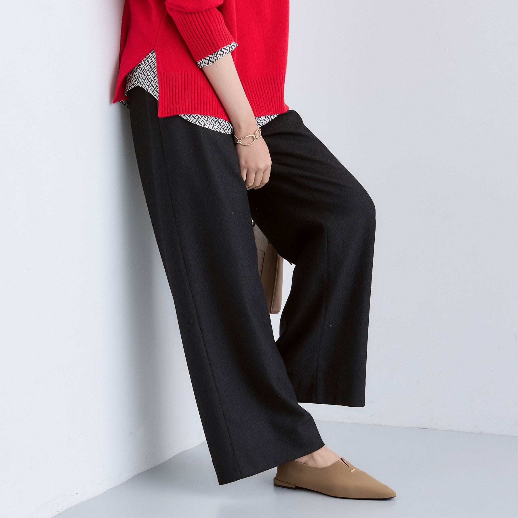 インディヴィ INDIVI 【褒められパンツ／ウール混】ウォームウール ワイドパンツ （ブラック(019)） ブラック(019)