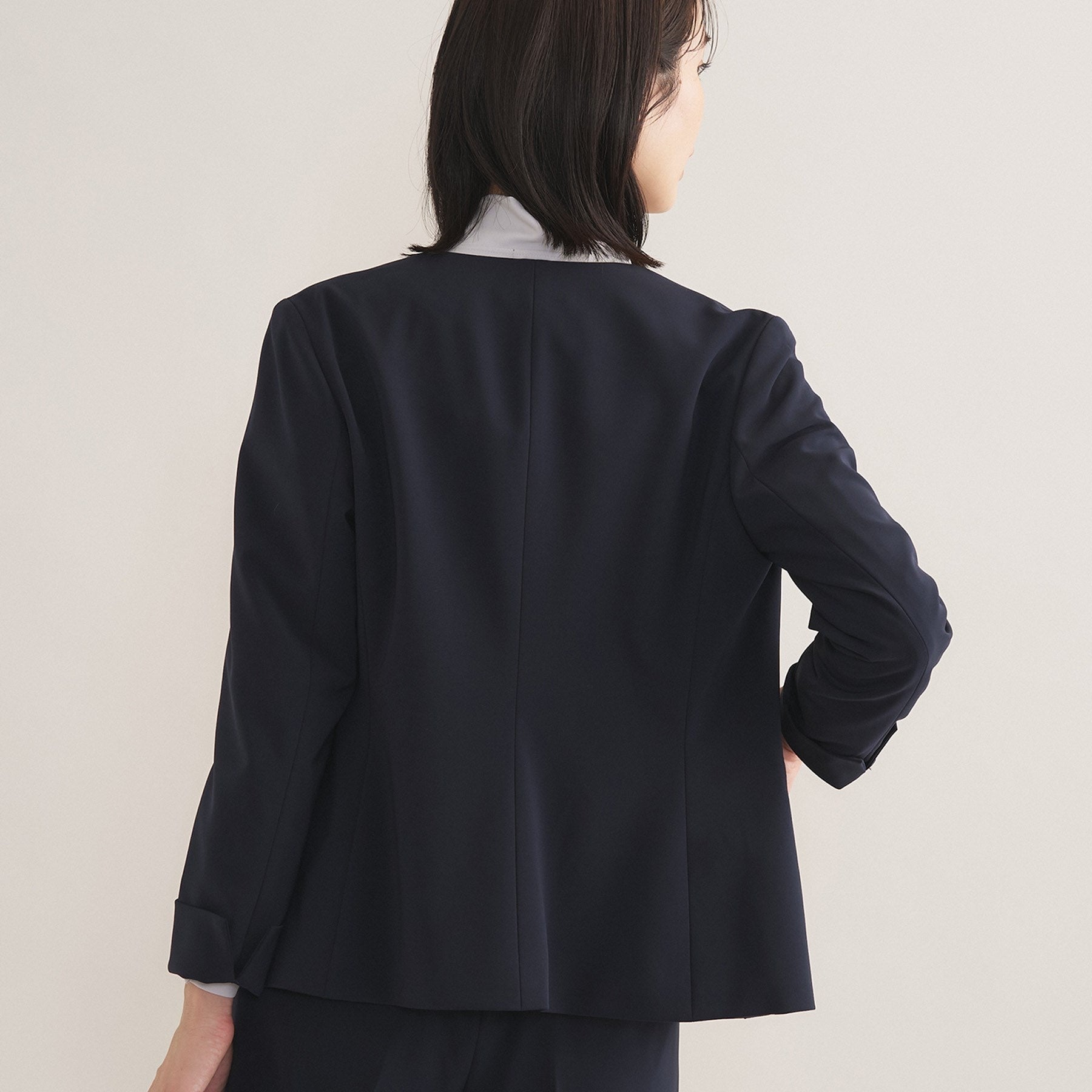 インディヴィ INDIVI 【通勤スーツ／洗える】ストレッチカラーレスジャケット （ブラック(019)） ブラック(019)