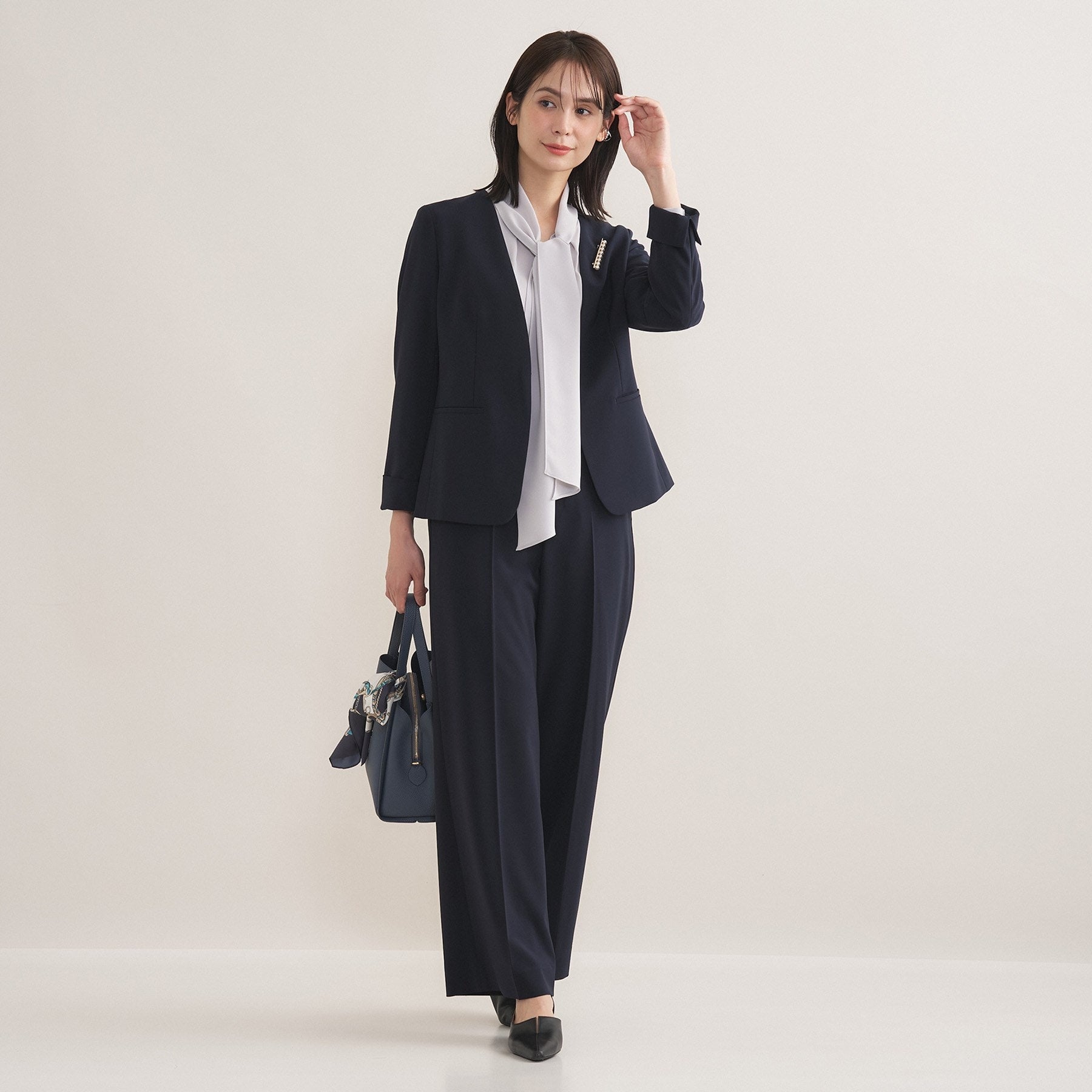 インディヴィ INDIVI 【通勤スーツ／洗える】ストレッチカラーレスジャケット （ブラック(019)） ブラック(019)