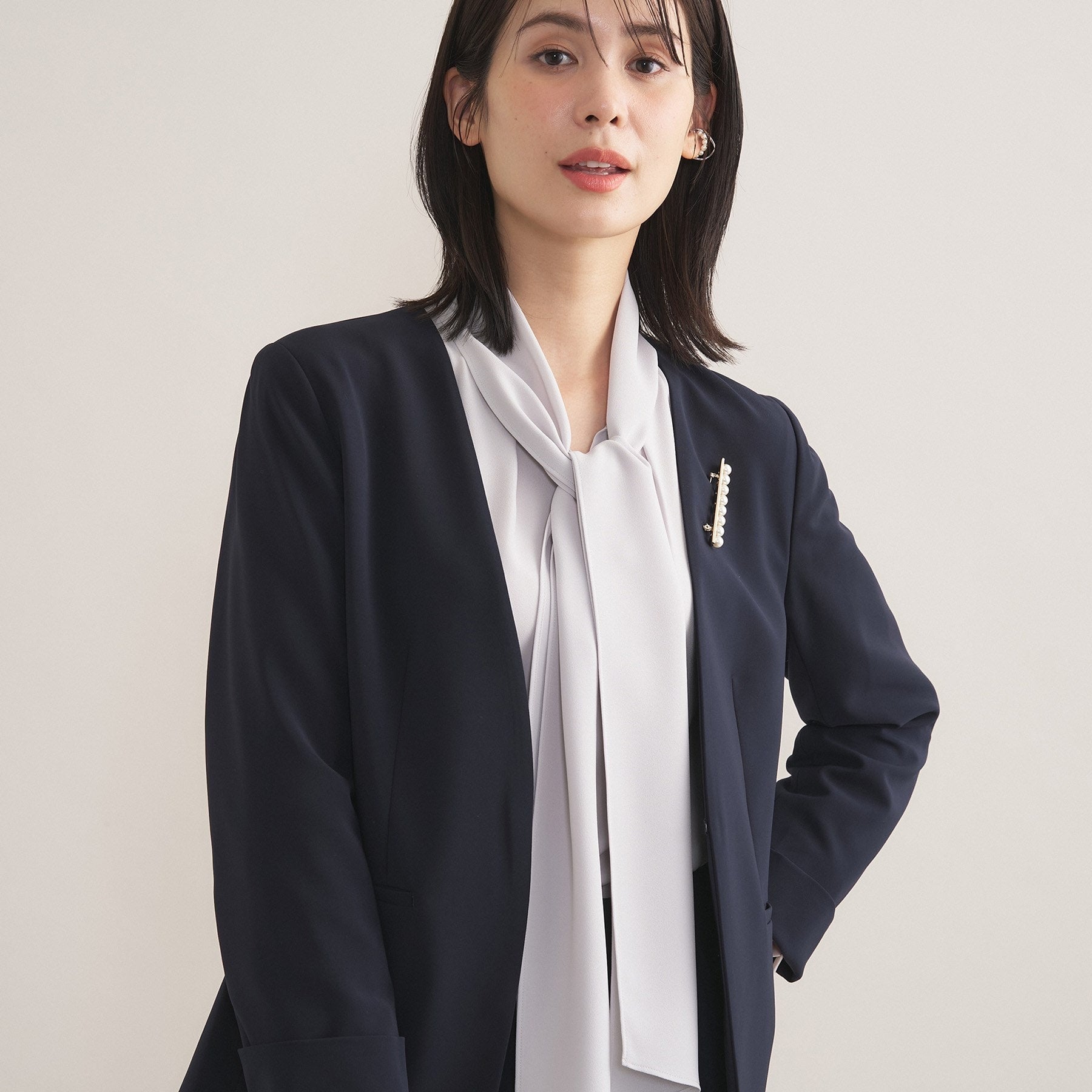 インディヴィ INDIVI 【通勤スーツ／洗える】ストレッチカラーレスジャケット （ブラック(019)） ブラック(019)