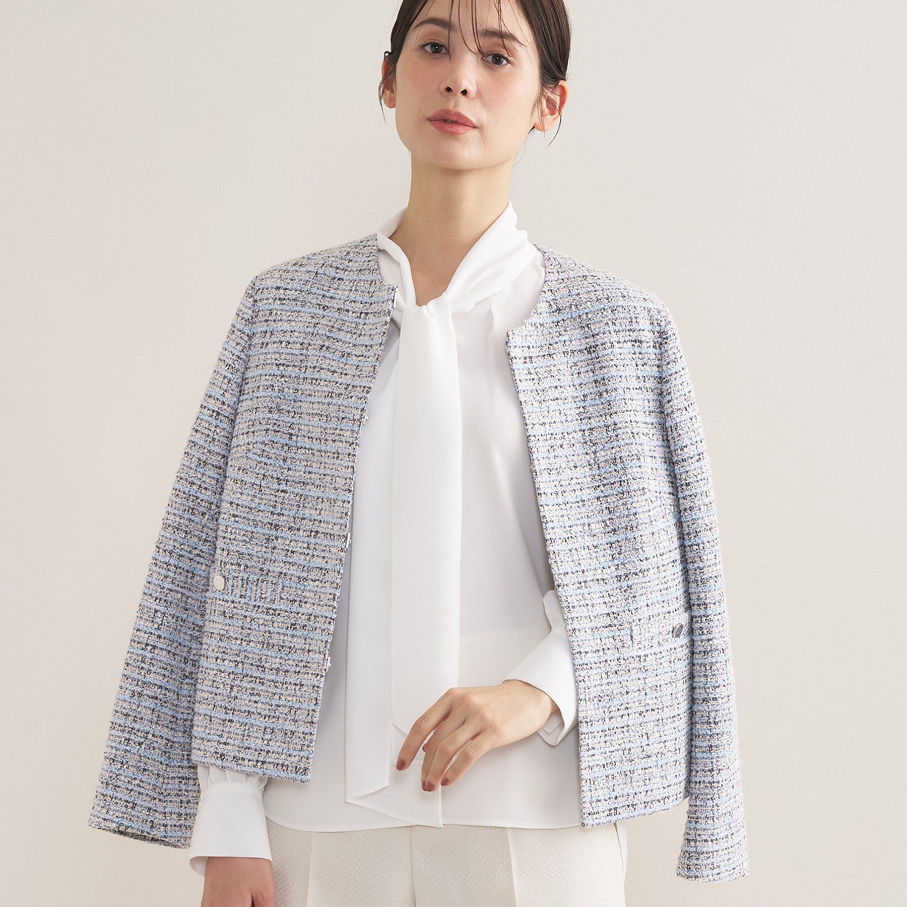 インディヴィ INDIVI 【セレモニー／洗える】ジョーゼットボウタイブラウス （サックスブルー(090)） サックスブルー(090)