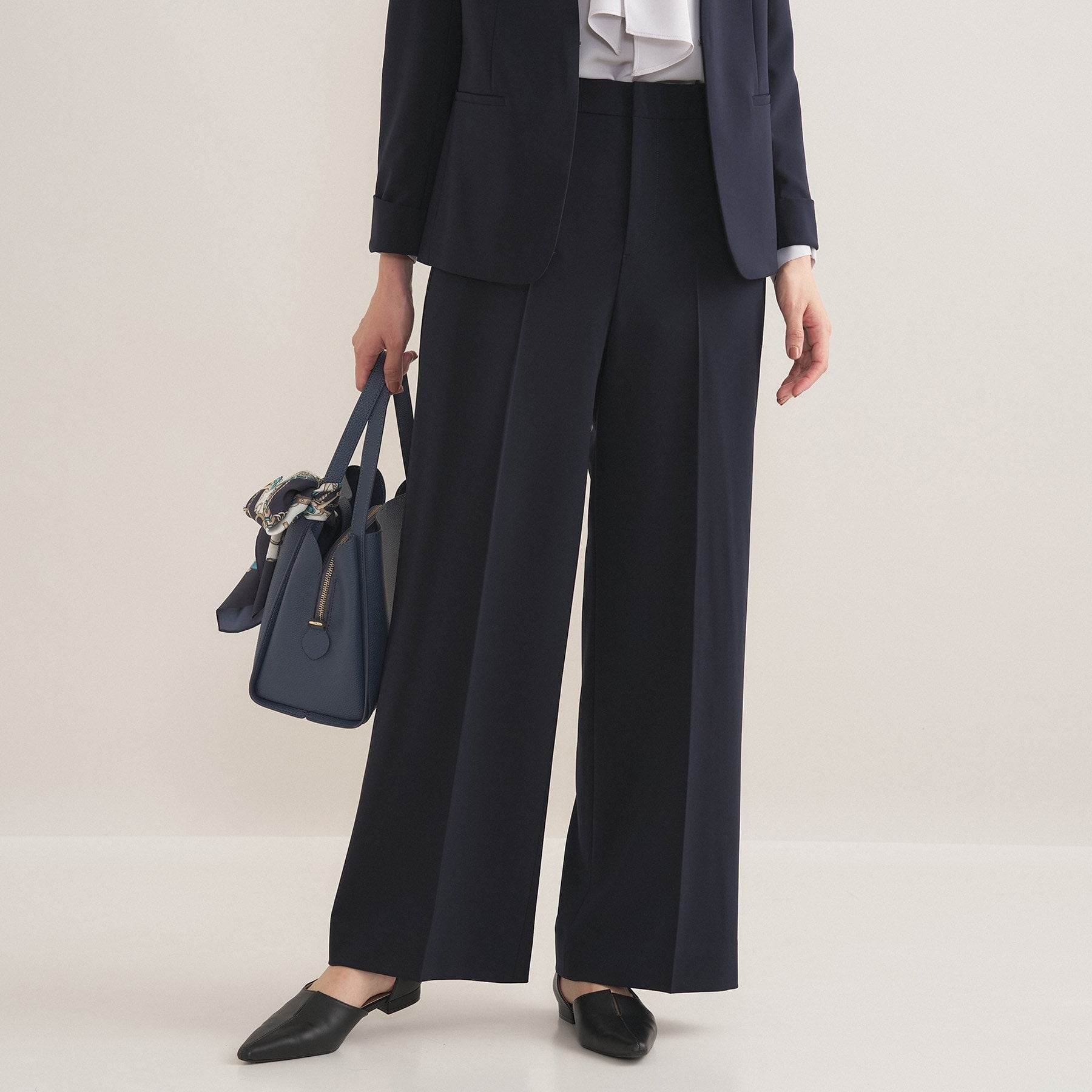 インディヴィ INDIVI 【通勤スーツ／洗える】ストレッチワイドパンツ （ネイビー(094)） ネイビー(094)