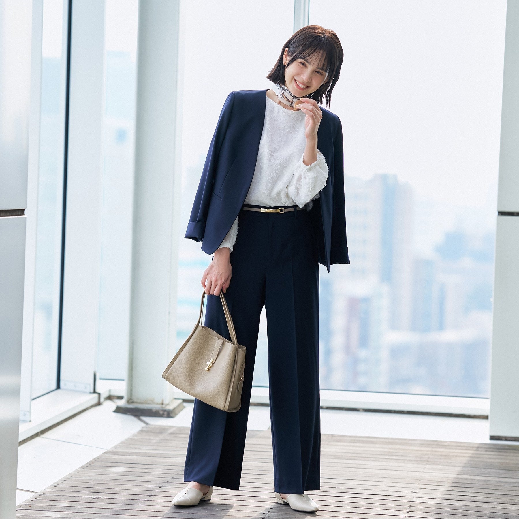 インディヴィ INDIVI 【通勤スーツ／洗える】ストレッチワイドパンツ （ネイビー(094)） ネイビー(094)