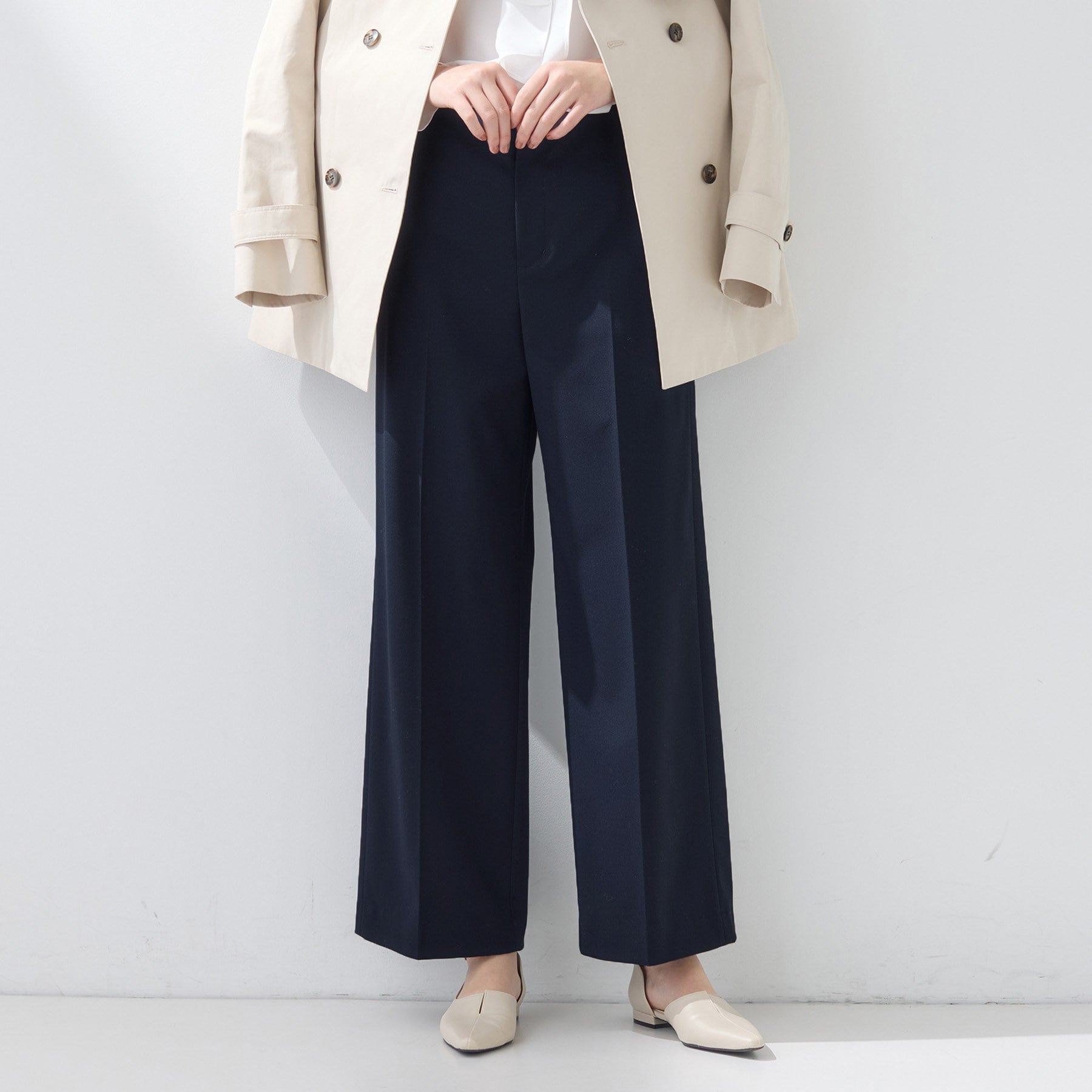 インディヴィ INDIVI 【新作褒められパンツ】快温ワイドパンツ （ネイビー(094)） ネイビー(094)