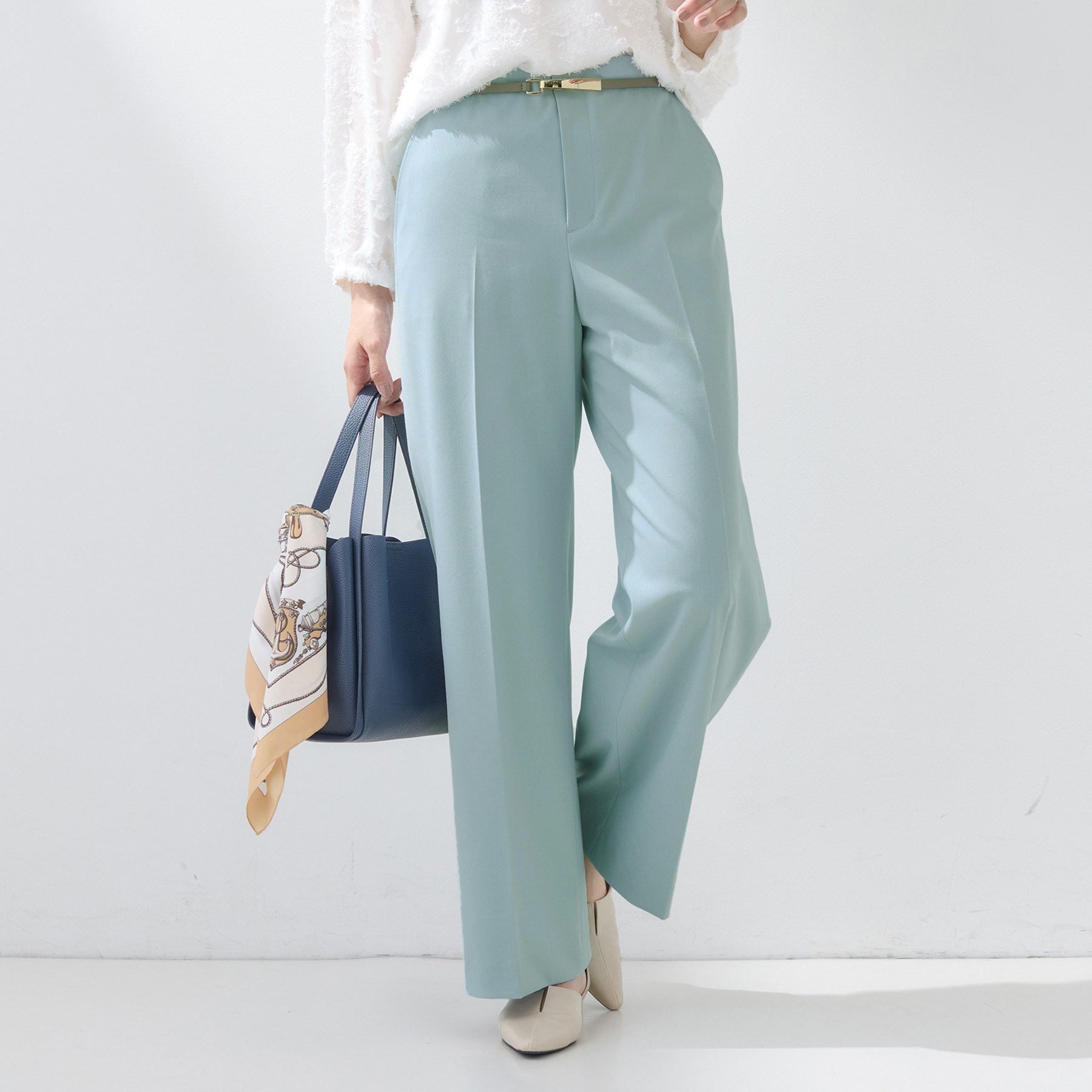 インディヴィ INDIVI 【新作褒められパンツ】快温ワイドパンツ （ミントグリーン(021)） ミントグリーン(021)