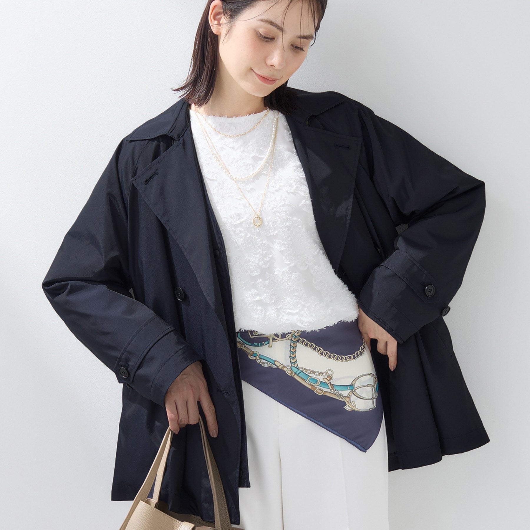 インディヴィ INDIVI 【撥水／UVケア／2WAY】超軽量ライナー付ライトトレンチコート （ネイビー(094)） ネイビー(094)