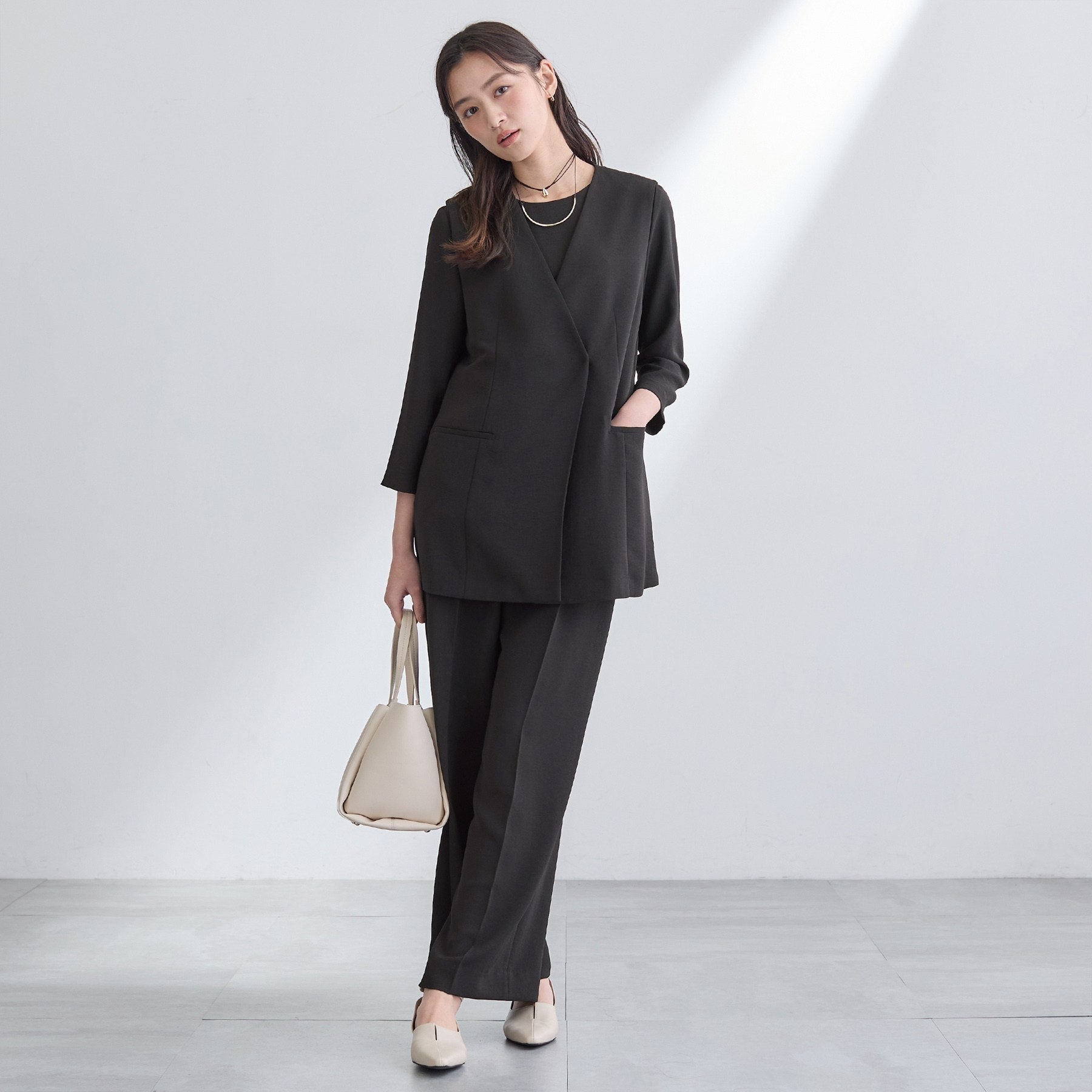 インディヴィ INDIVI 【洗える／多機能／SETUP可】こなれジレジャケット （ベージュ(052)） ベージュ(052)