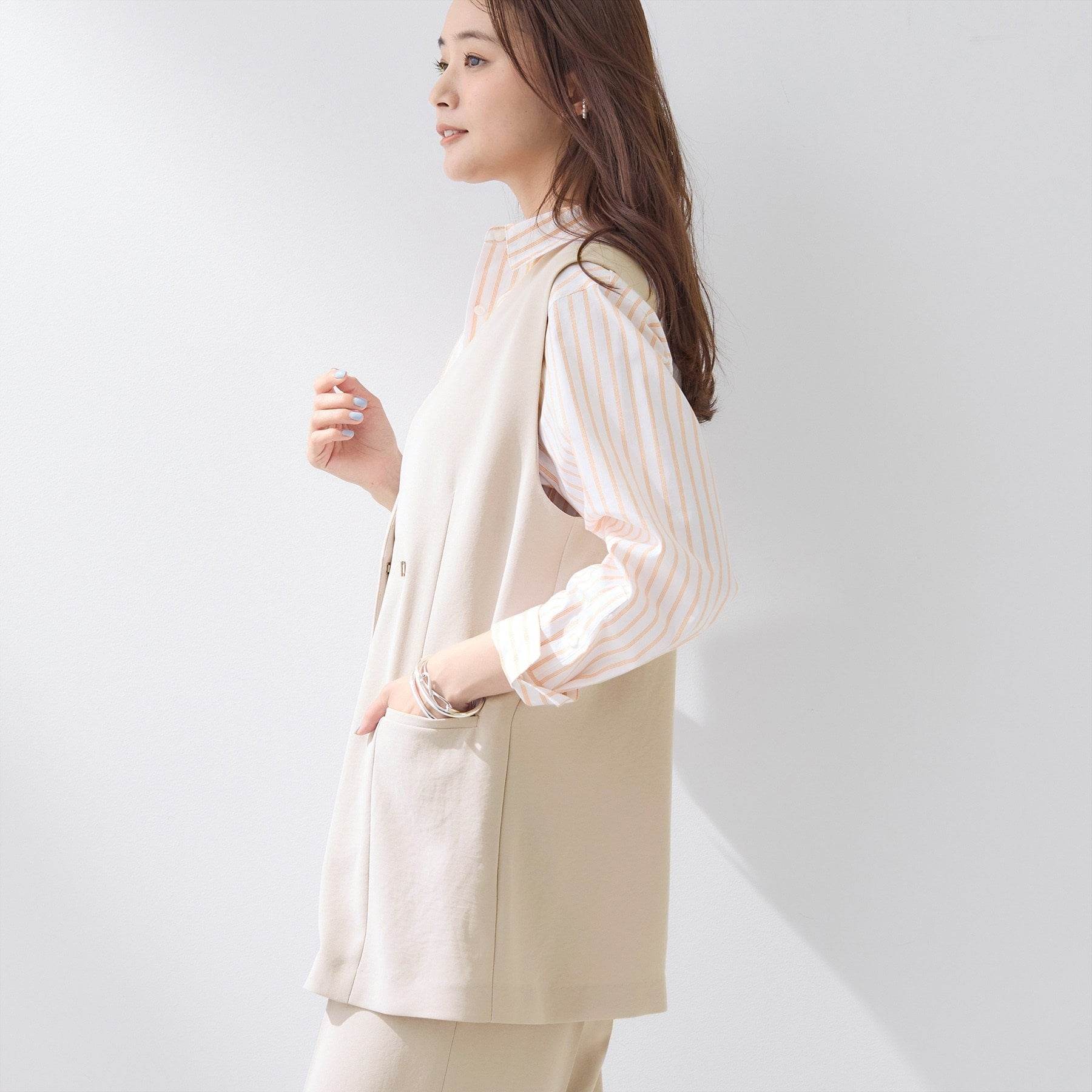 インディヴィ INDIVI 【洗える／多機能／SETUP可】こなれジレジャケット （ベージュ(052)） ベージュ(052)