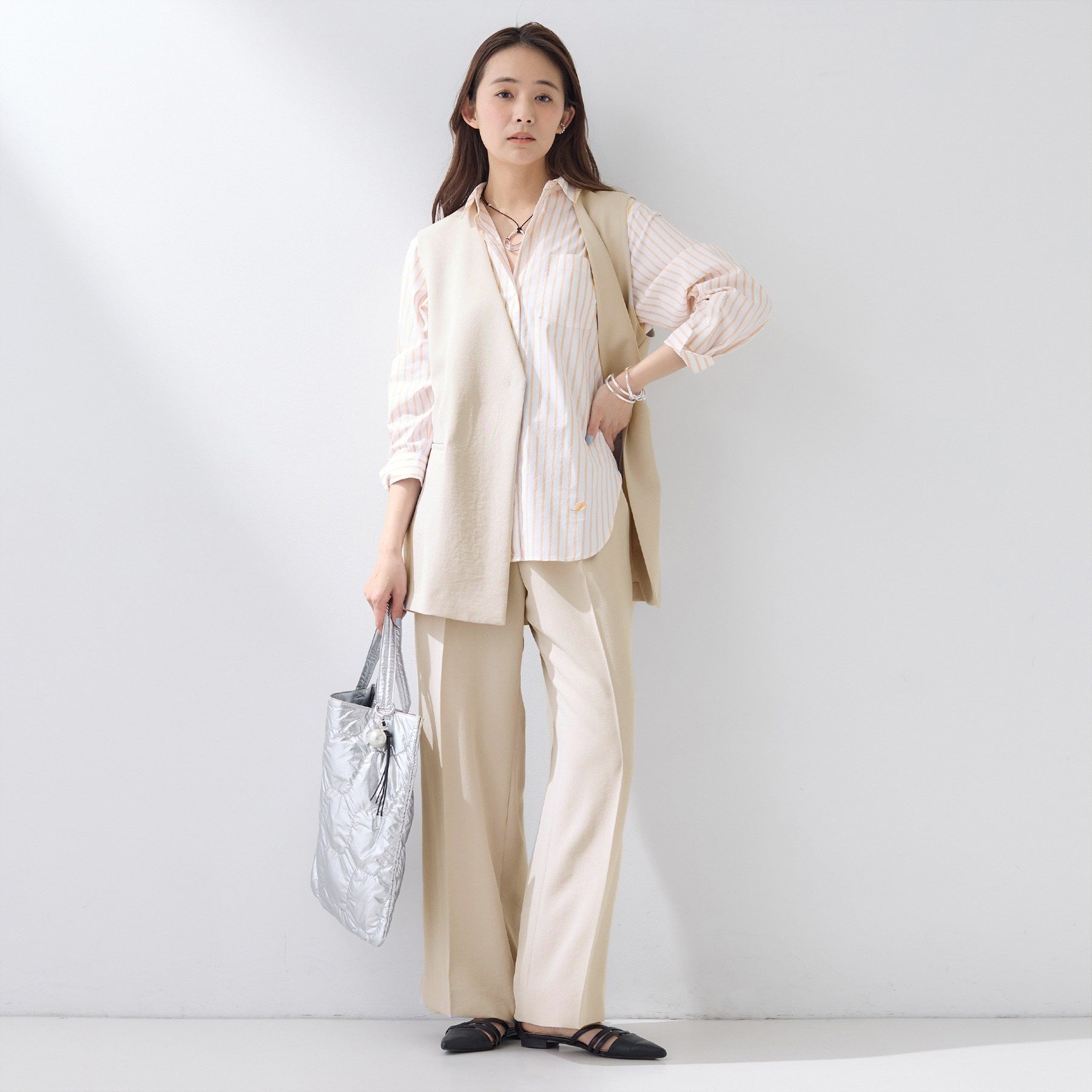 インディヴィ INDIVI 【洗える／多機能／SETUP可】こなれジレジャケット （ベージュ(052)） ベージュ(052)