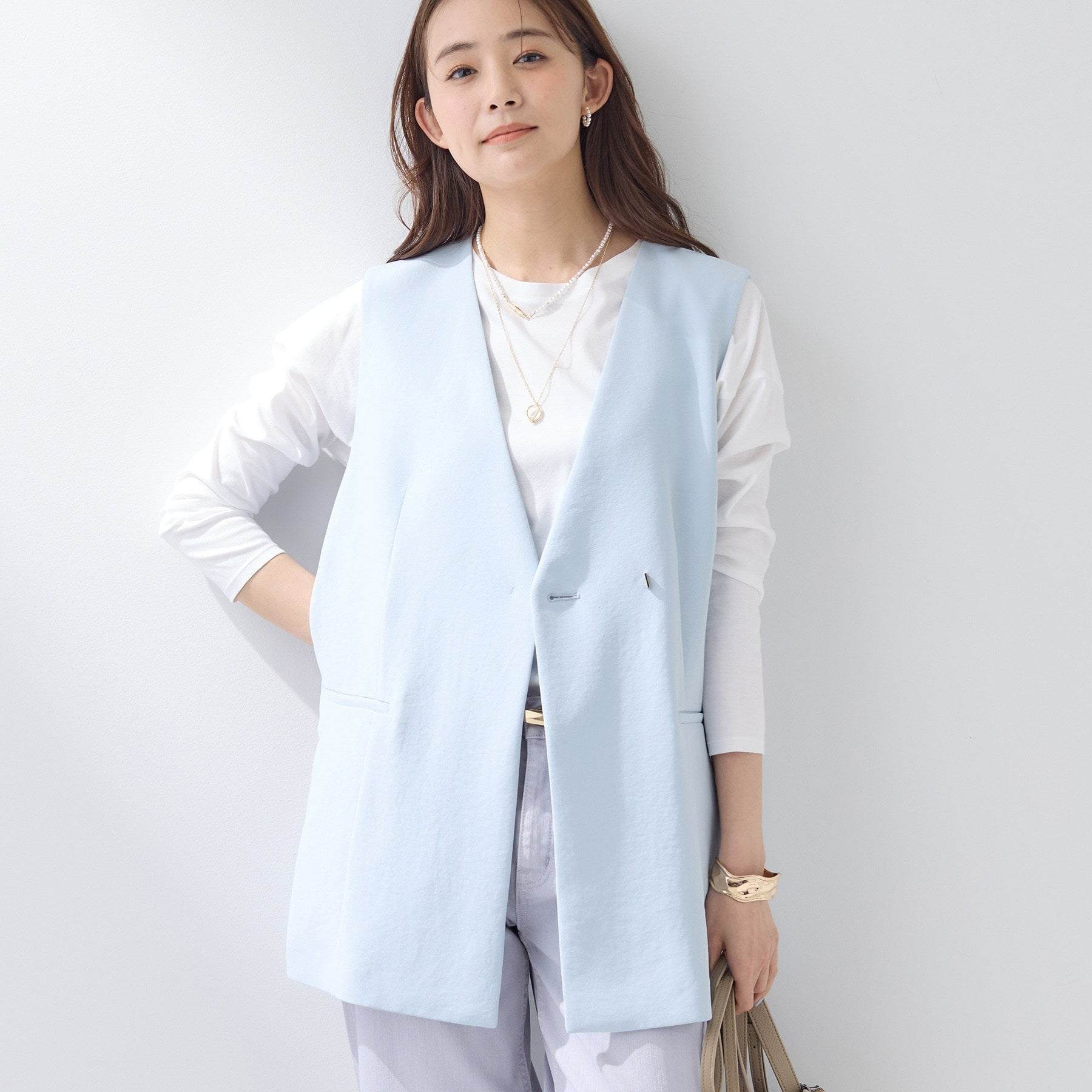 インディヴィ INDIVI 【洗える／多機能／SETUP可】こなれジレジャケット （ベージュ(052)） ベージュ(052)