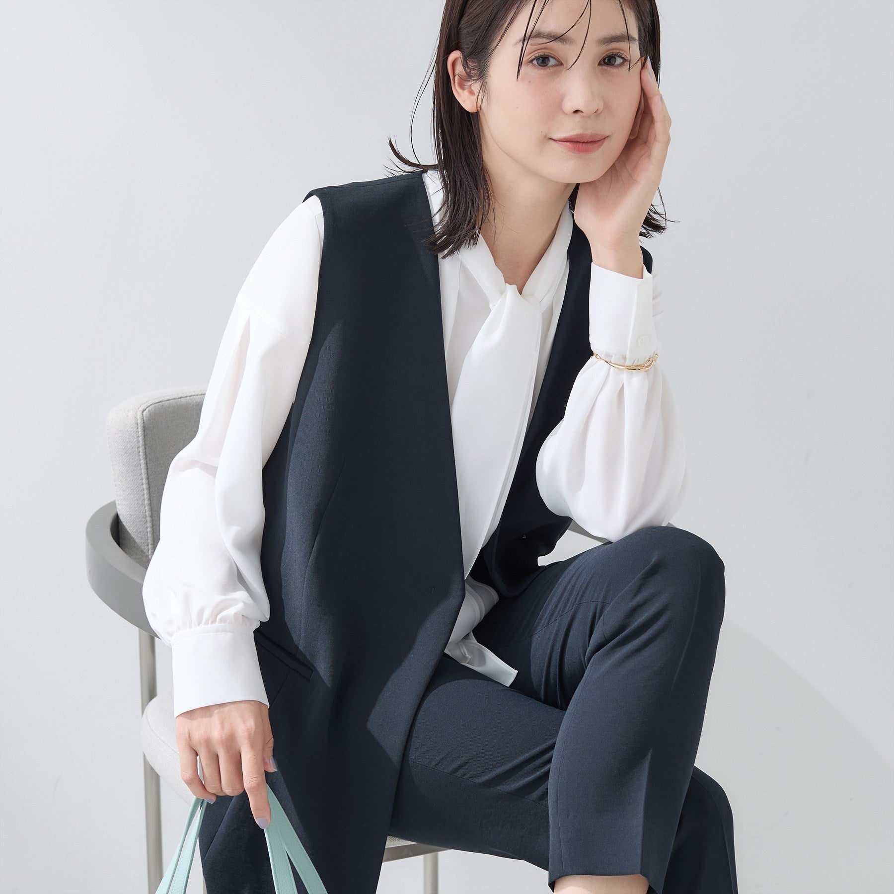 インディヴィ INDIVI 【洗える／多機能／SETUP可】こなれジレジャケット （ベージュ(052)） ベージュ(052)