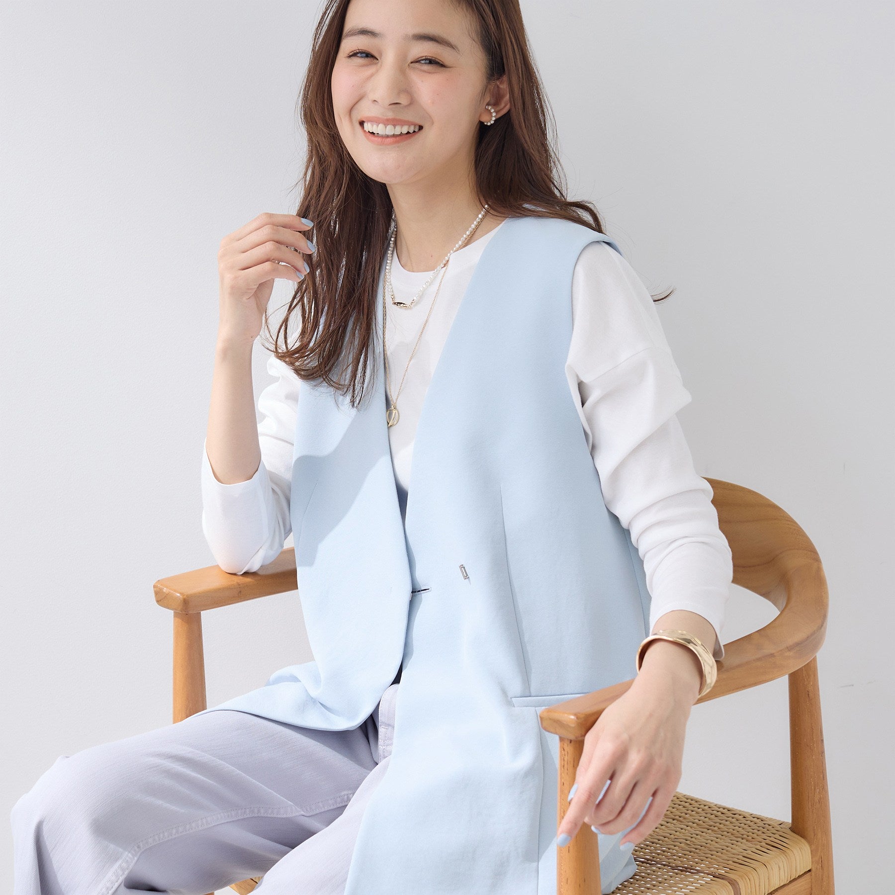 インディヴィ INDIVI 【洗える／多機能／SETUP可】こなれジレジャケット （サックスブルー(090)） サックスブルー(090)