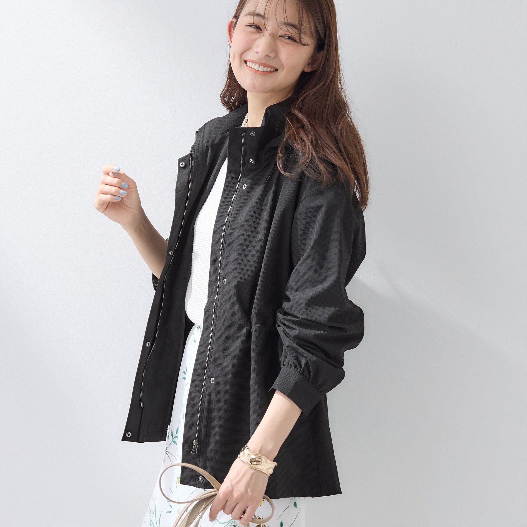 インディヴィ INDIVI 【撥水／フード取外し可】凹凸素材ブルゾン （オフホワイト(003)） オフホワイト(003)