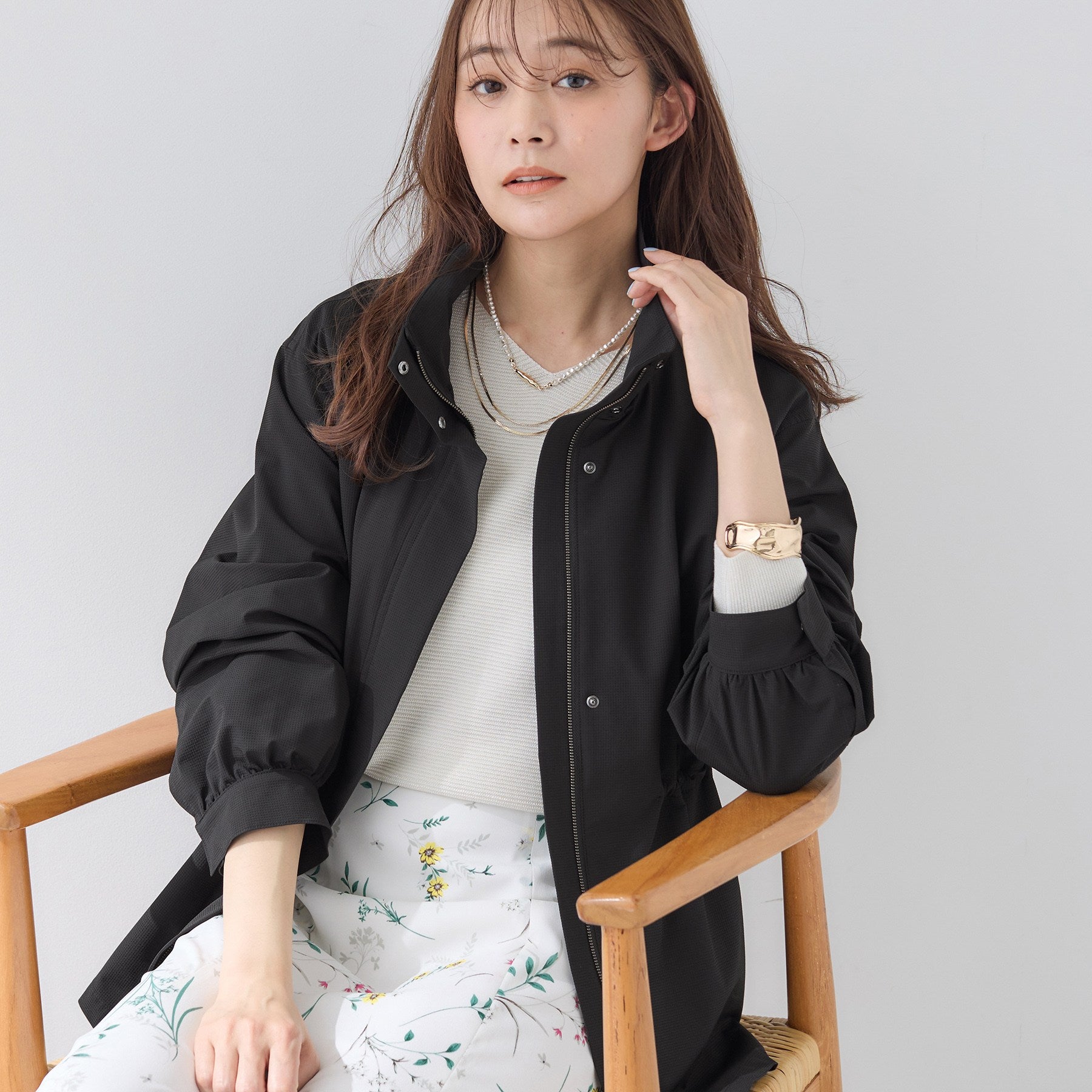 インディヴィ INDIVI 【撥水／フード取外し可】凹凸素材ブルゾン （オフホワイト(003)） オフホワイト(003)