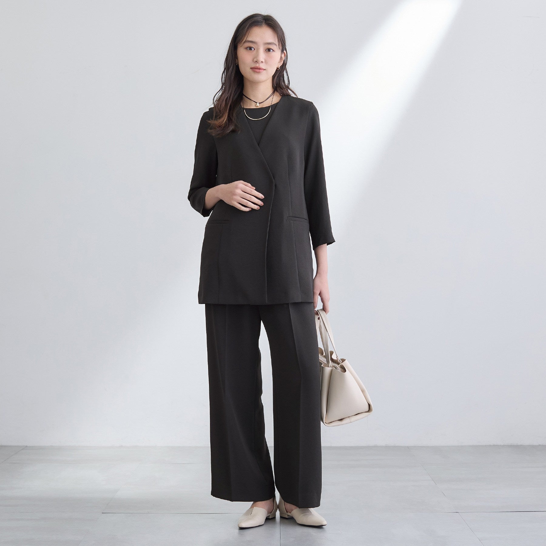 インディヴィ INDIVI 【洗える／UVケア／SETUP可】こなれワイドパンツ （ブラック(019)） ブラック(019)