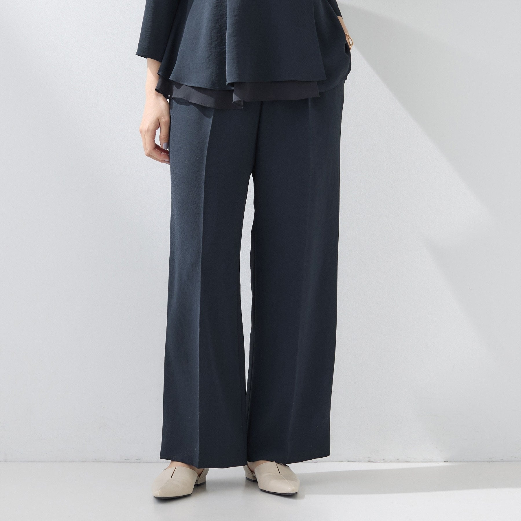 インディヴィ INDIVI 【洗える／UVケア／SETUP可】こなれワイドパンツ （ネイビー(094)） ネイビー(094)