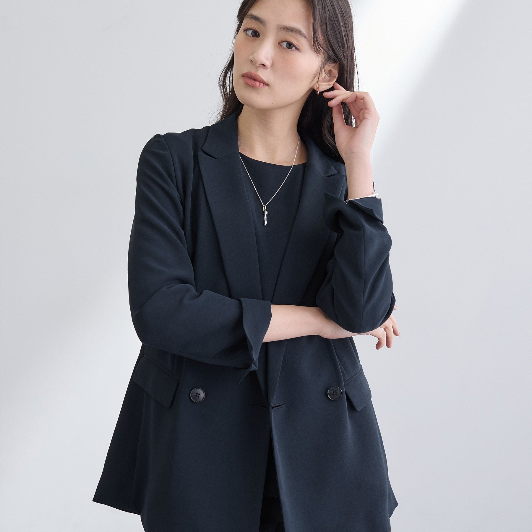 インディヴィ INDIVI 【洗える／多機能／SETUP可】こなれダブルジャケット （ネイビー(094)） ネイビー(094)
