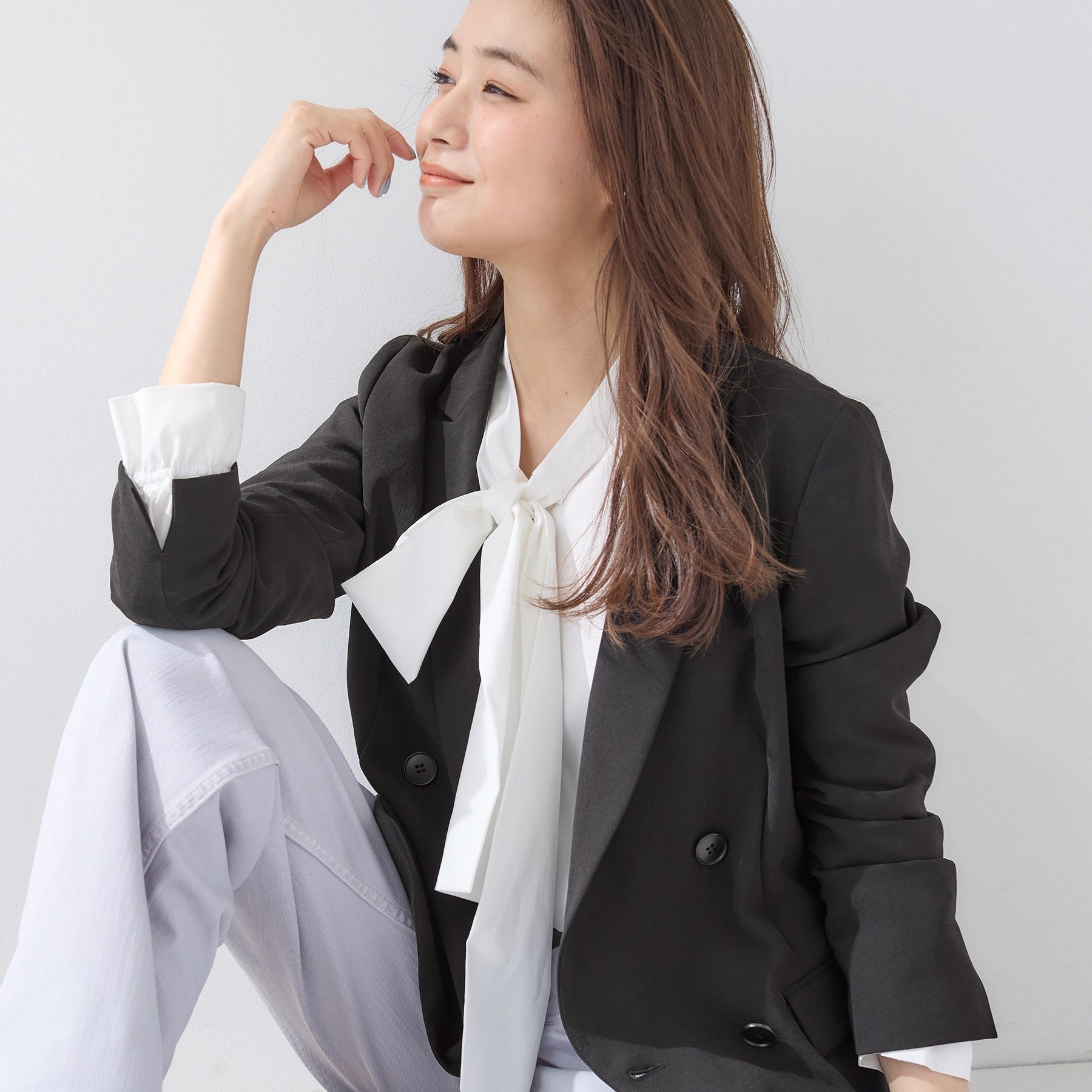 インディヴィ INDIVI 【洗える／多機能／SETUP可】こなれダブルジャケット （ブラック(019)） ブラック(019)