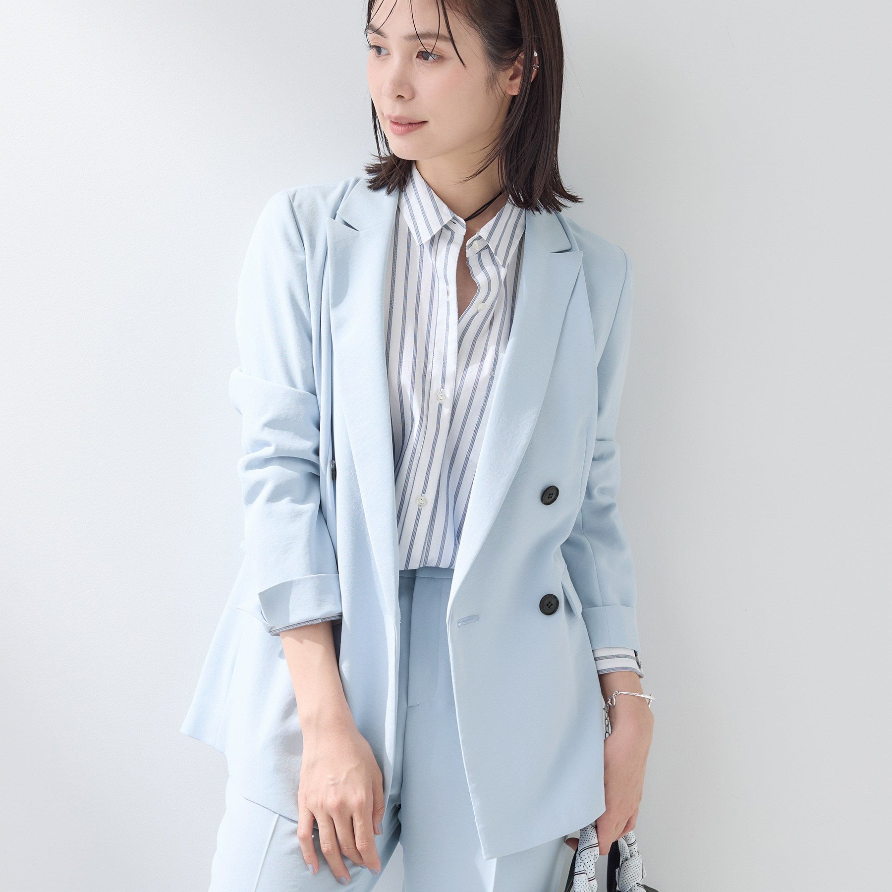 インディヴィ INDIVI 【洗える／多機能／SETUP可】こなれダブルジャケット （サックスブルー(090)） サックスブルー(090)
