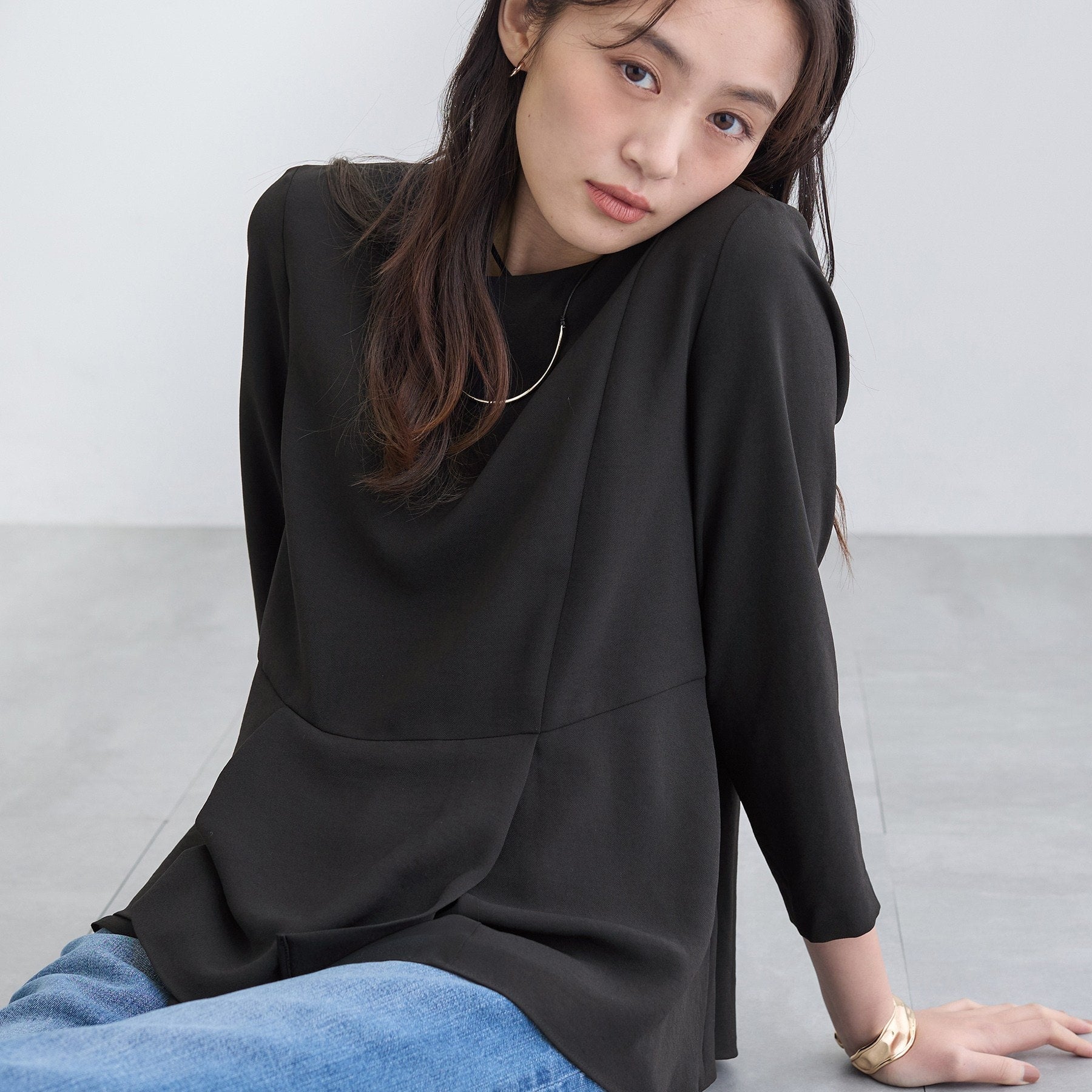 インディヴィ INDIVI 【洗える／UVケア／SETUP可】こなれペプラムブラウス （ブラック(019)） ブラック(019)