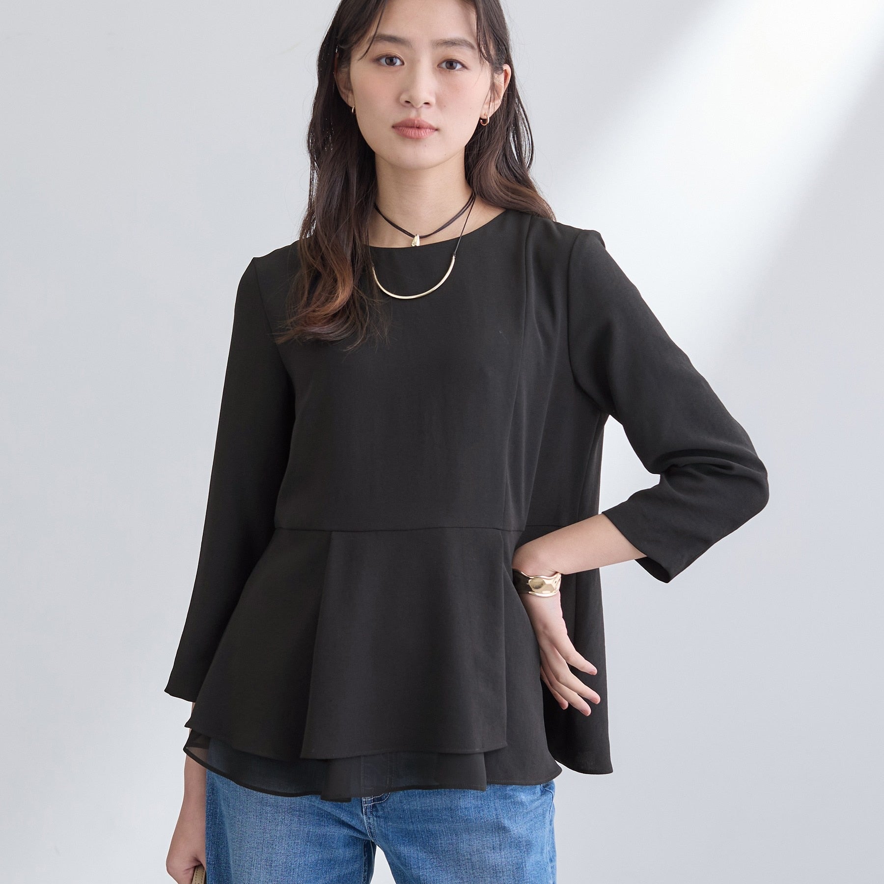 インディヴィ INDIVI 【洗える／UVケア／SETUP可】こなれペプラムブラウス （ブラック(019)） ブラック(019)