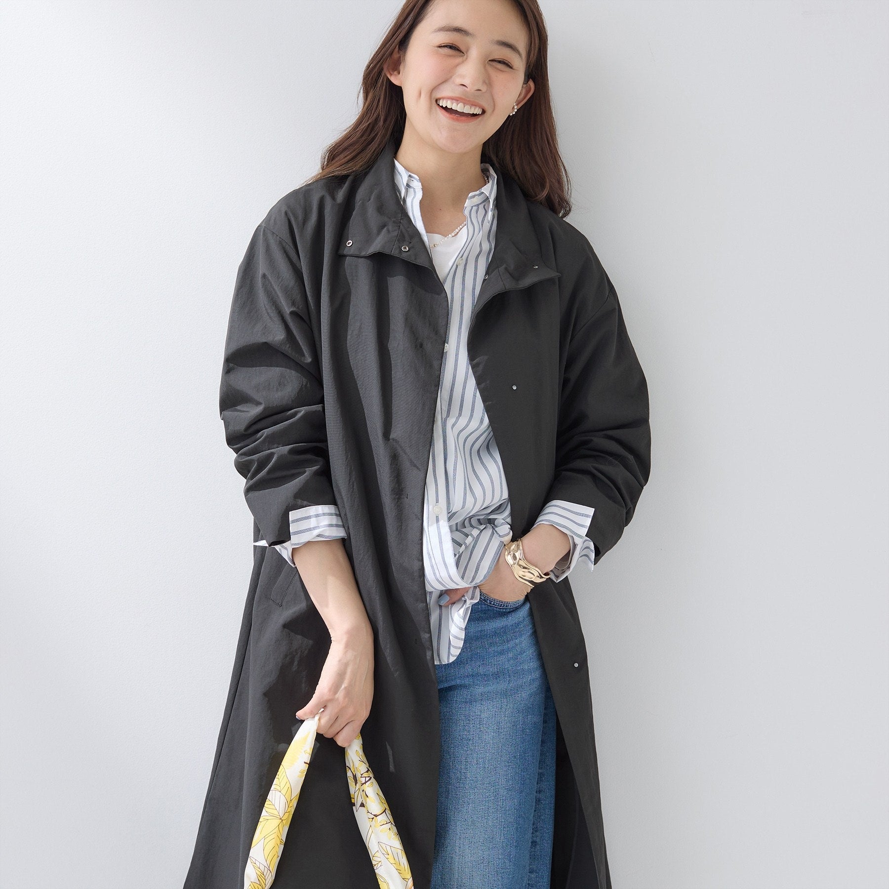 インディヴィ INDIVI 【撥水／軽量】ミニマル スタンドカラーコート （ブラック(019)） ブラック(019)