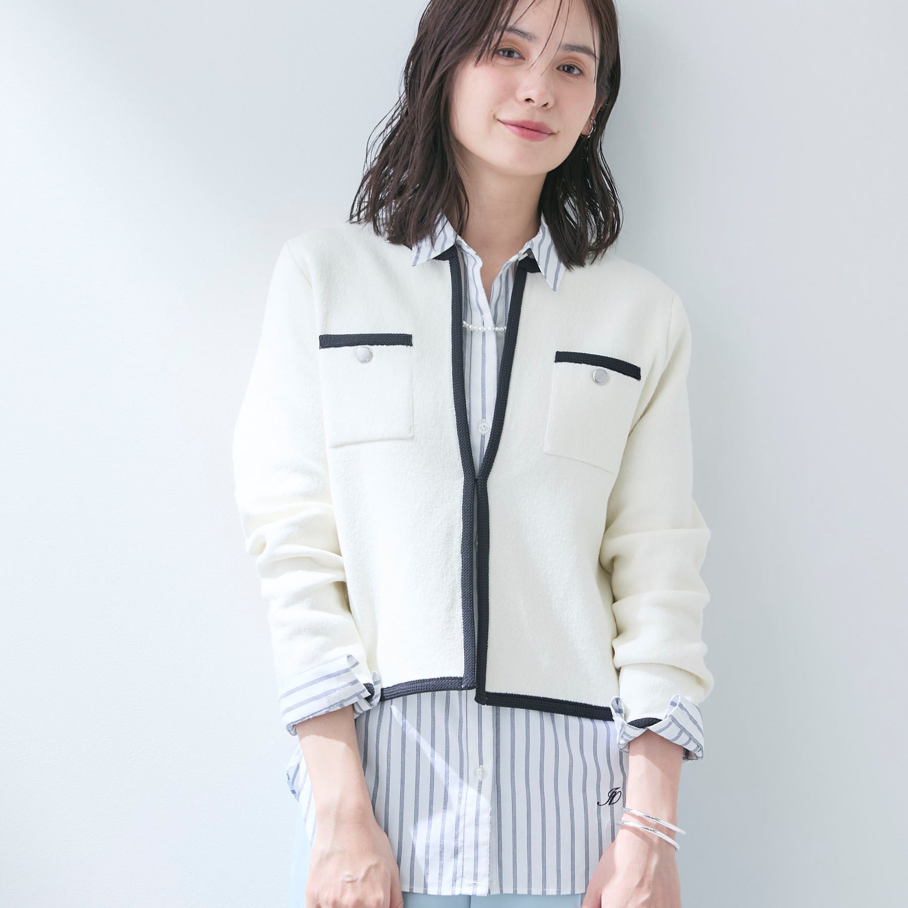 インディヴィ INDIVI 【軽量／セレモニー】ブークレジャケット ニットカーディガン （オフホワイト(503)） オフホワイト(503)