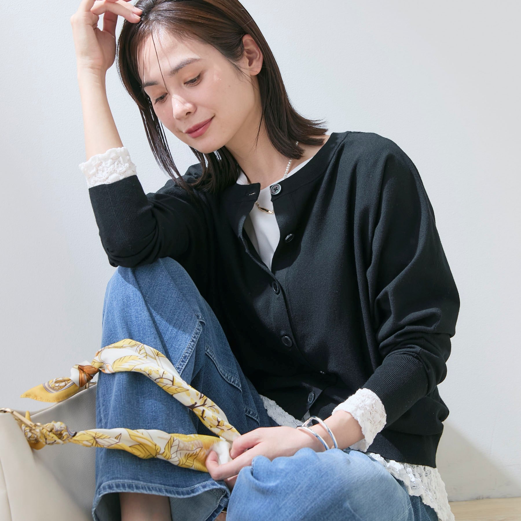 インディヴィ INDIVI 【洗える／前後2WAY／ツイン可能】ドルマンスリーブカーディガン （ホワイト(001)） ホワイト(001)