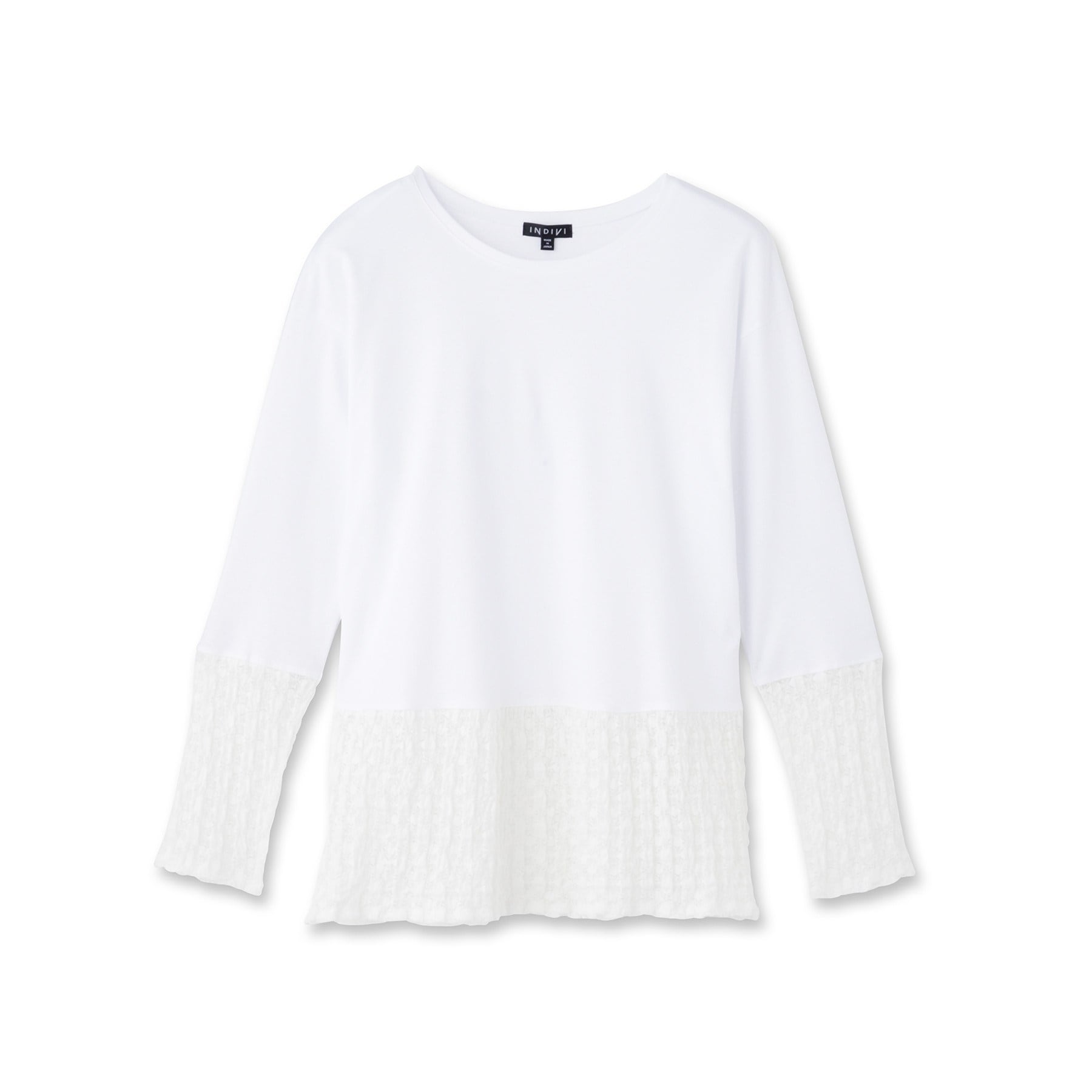 インディヴィ INDIVI 【洗える／レイヤードにおすすめ】シャーリングレース ロングTシャツ （ホワイト(001)） ホワイト(001)