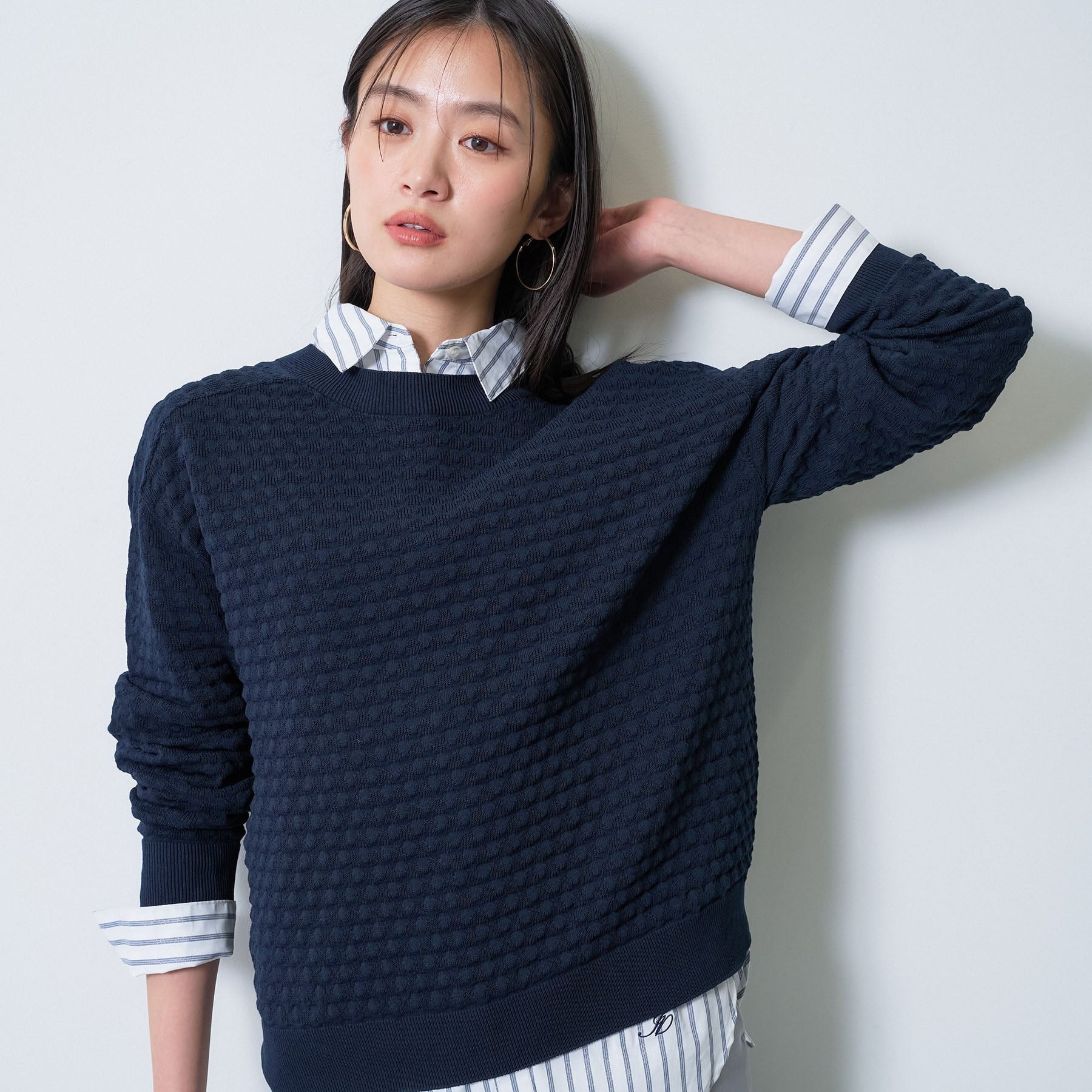 インディヴィ INDIVI 【洗える／凹凸編み】ジャカードニット （ネイビー(094)） ネイビー(094)