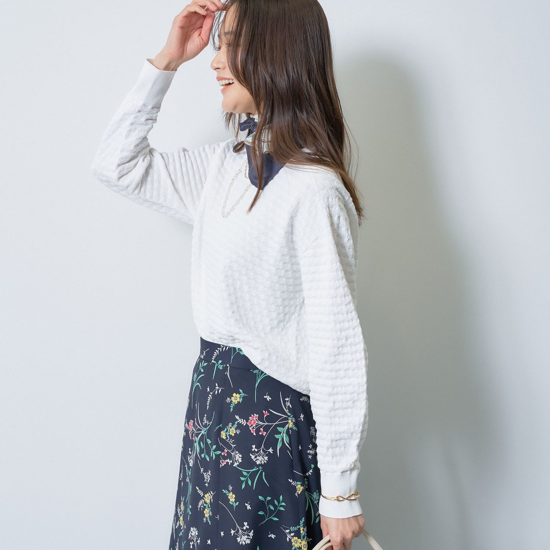 インディヴィ INDIVI 【洗える／凹凸編み】ジャカードニット （ネイビー(094)） ネイビー(094)