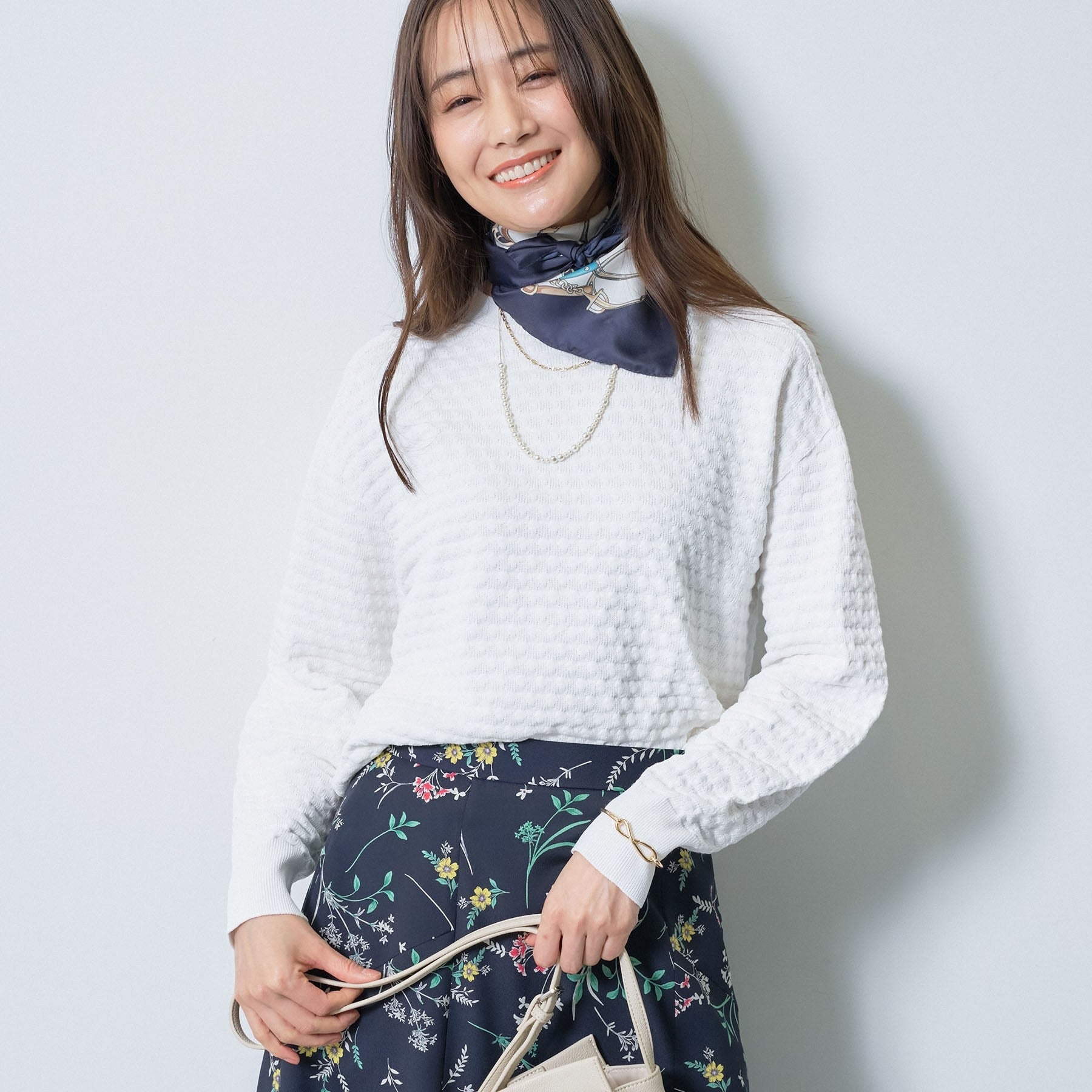 インディヴィ INDIVI 【洗える／凹凸編み】ジャカードニット （オフホワイト(003)） オフホワイト(003)