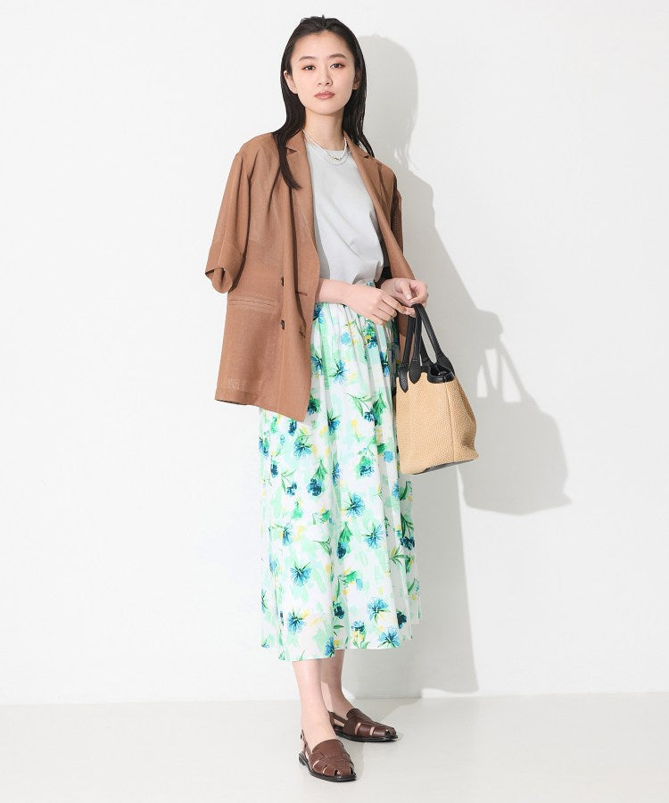 インディヴィ INDIVI 【洗える／SETUP可能】アートフラワープリントスカート （ブルー(192)） ブルー(192)