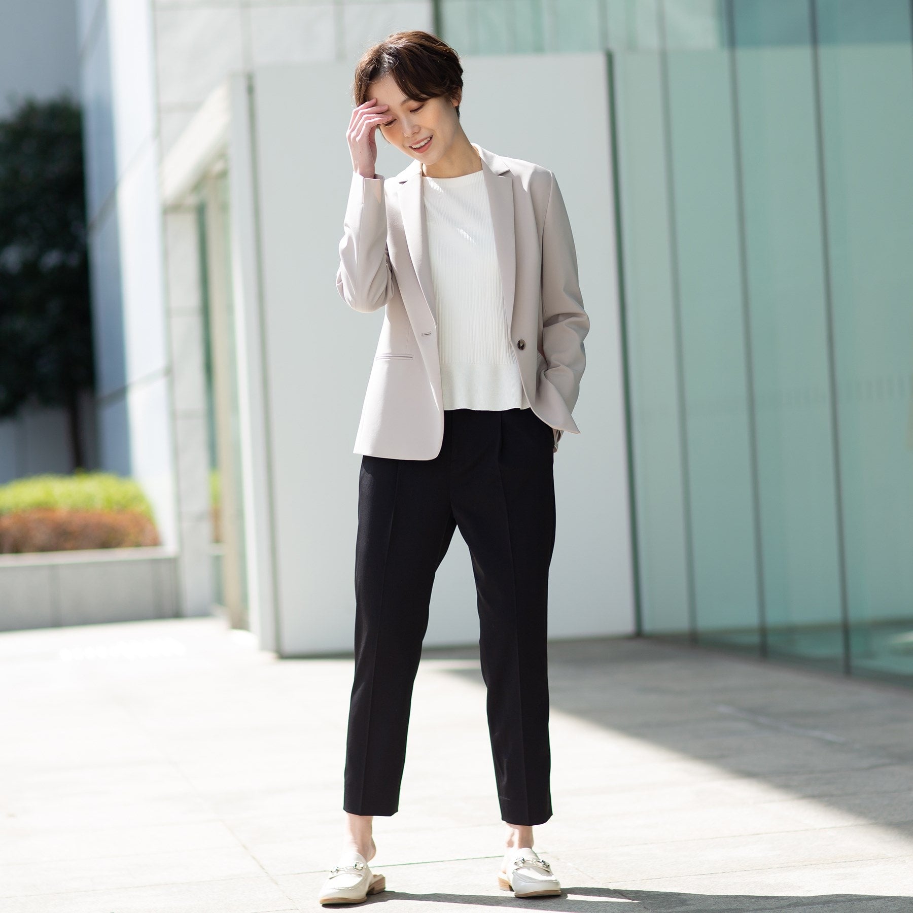 インディヴィ INDIVI 【洗える/UVケア/エコ/日本製】ストレッチテーラードジャケット (ネイビー) ネイビー(693)