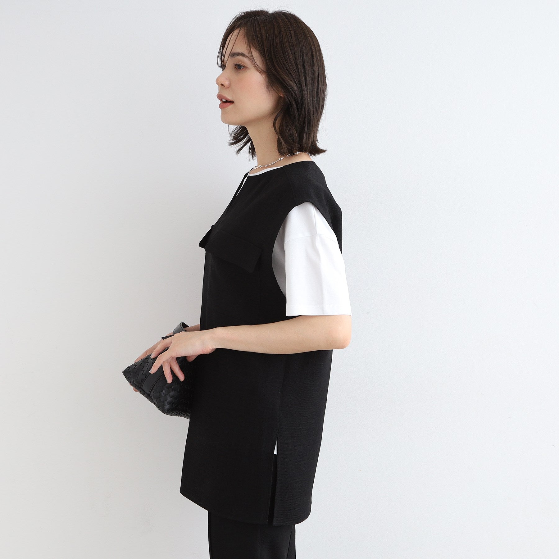 インディヴィ INDIVI 【洗える／日本製／SETUP可能】トリアセテート混ベストブラウス （オーク(034)） オーク(034)