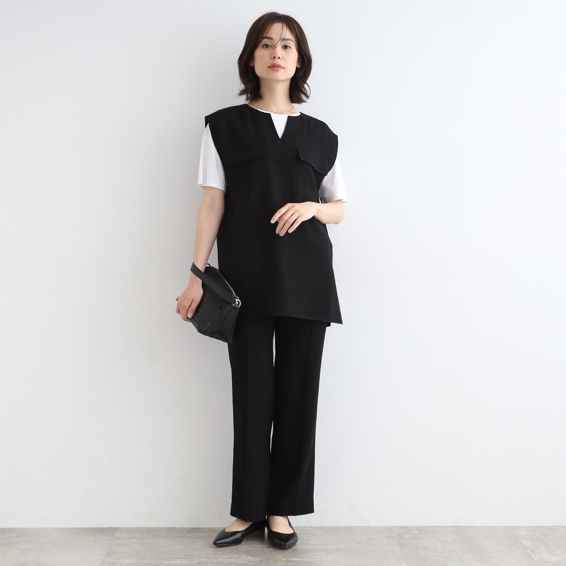 インディヴィ INDIVI 【洗える／日本製／SETUP可能】トリアセテート混ベストブラウス （オーク(034)） オーク(034)