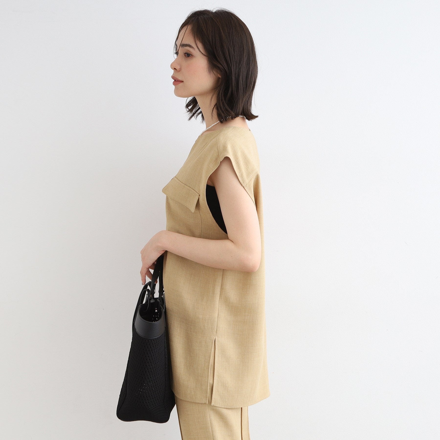 インディヴィ INDIVI 【洗える／日本製／SETUP可能】トリアセテート混ベストブラウス （オーク(034)） オーク(034)