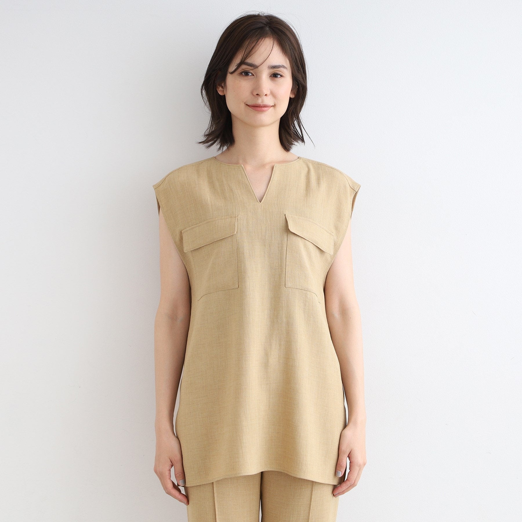 インディヴィ INDIVI 【洗える／日本製／SETUP可能】トリアセテート混ベストブラウス （オーク(034)） オーク(034)