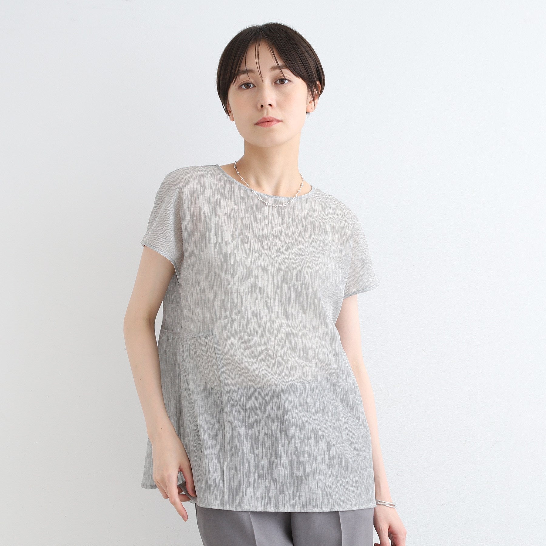 インディヴィ INDIVI 【洗える】ペプラム風デザインきれいめカットソー
