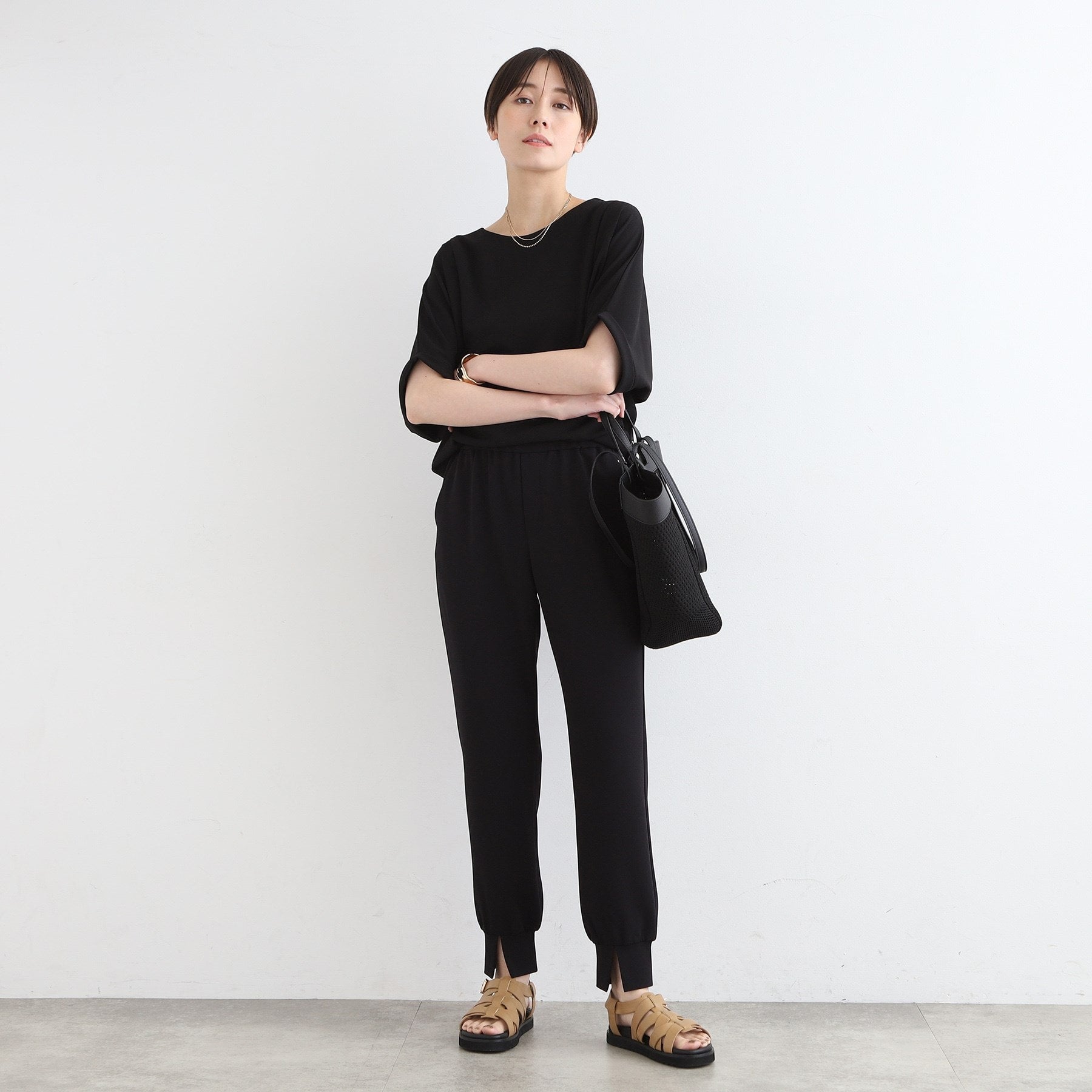 インディヴィ INDIVI 【洗える／UVケア／トレンド】ジョグパンツ