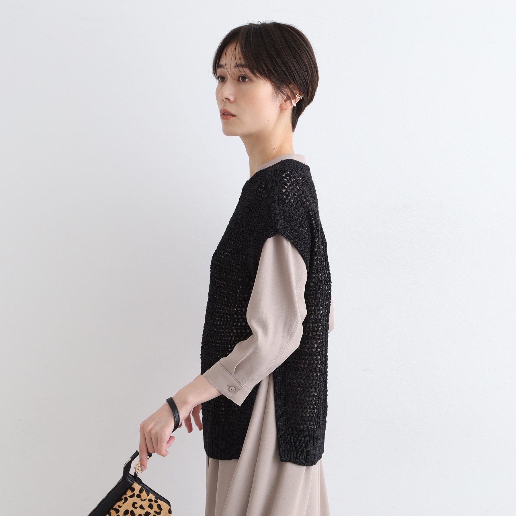 インディヴィ INDIVI 【洗える／ペーパーヤーン】透かし柄ニットベスト （モカブラウン(042)） モカブラウン(042)